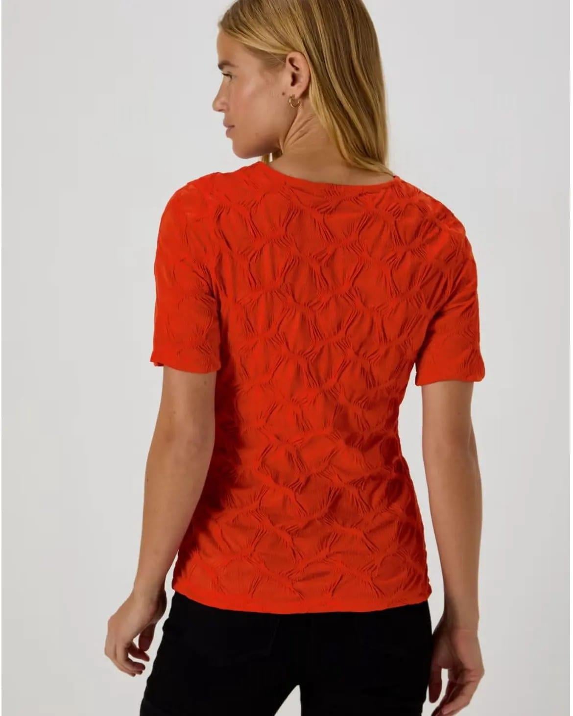 PAPAYA ORJ KIRMIZI BİSİKLET YAKA DOKULU FİT T-SHIRT