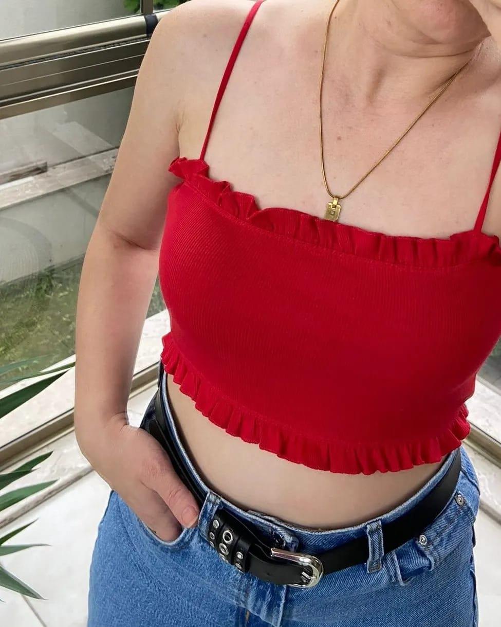 RESERVED ORJ KIRMIZI İP ASKILI CROP BODY