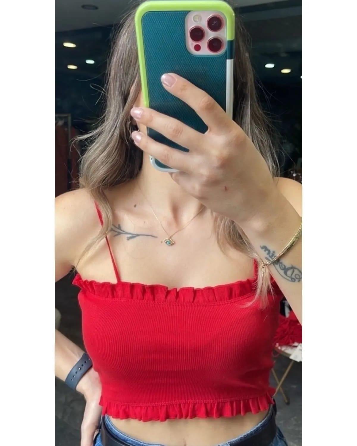 RESERVED ORJ KIRMIZI İP ASKILI CROP BODY