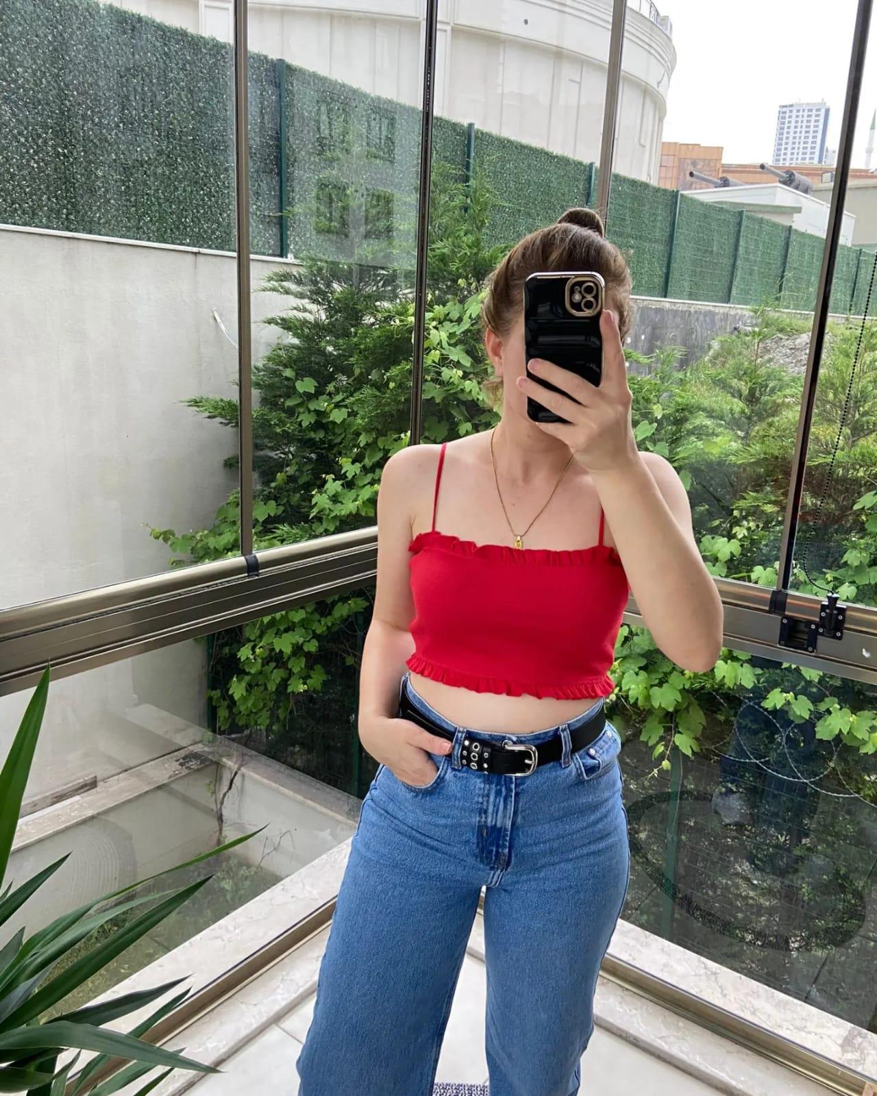 RESERVED ORJ KIRMIZI İP ASKILI CROP BODY
