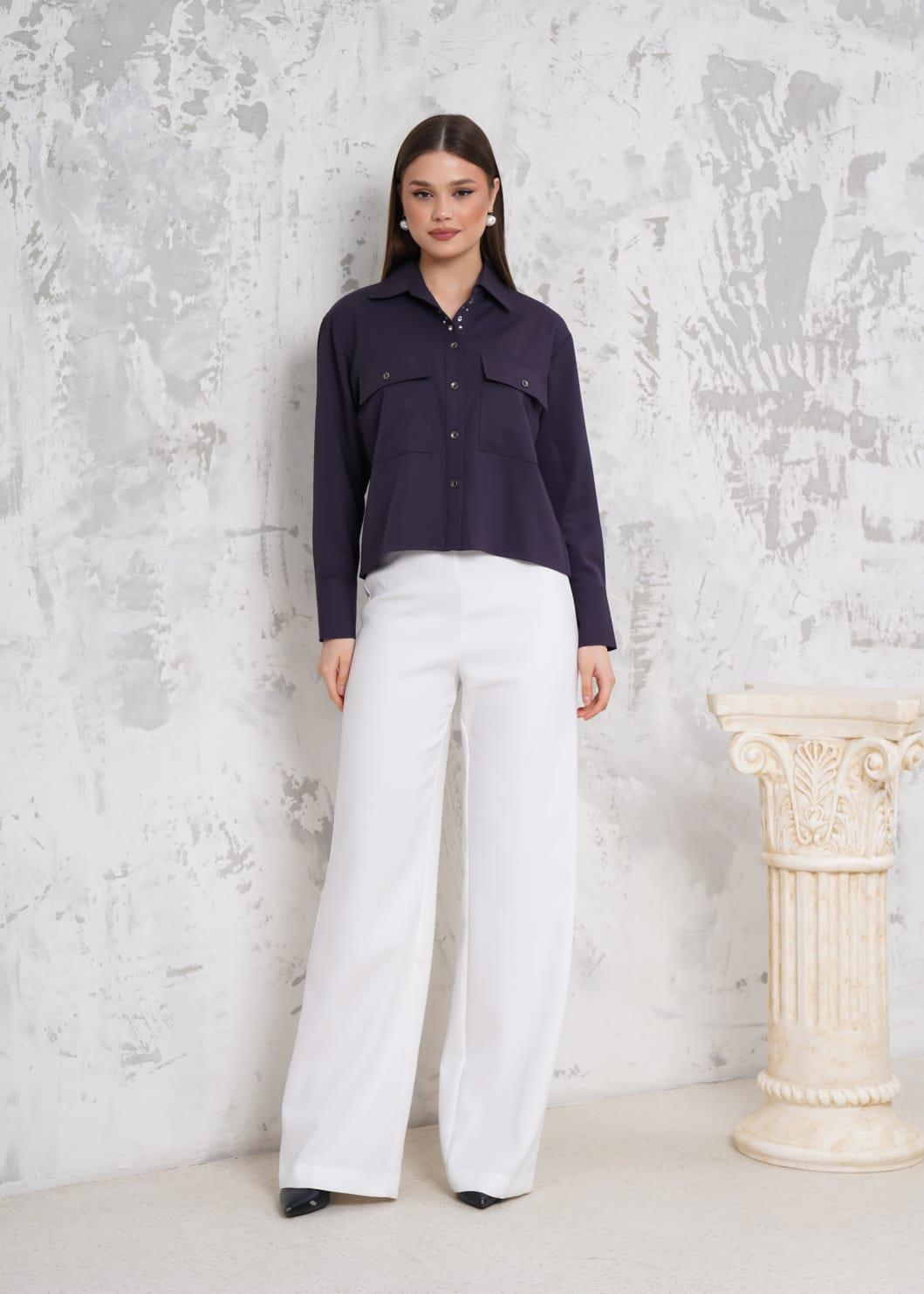 RİGALA ANTRASİT KISA ÇİFT CEP KAPAKLI METAL DÜĞMELİ UZUN KOL OVERSIZE TENCEL GÖMLEK