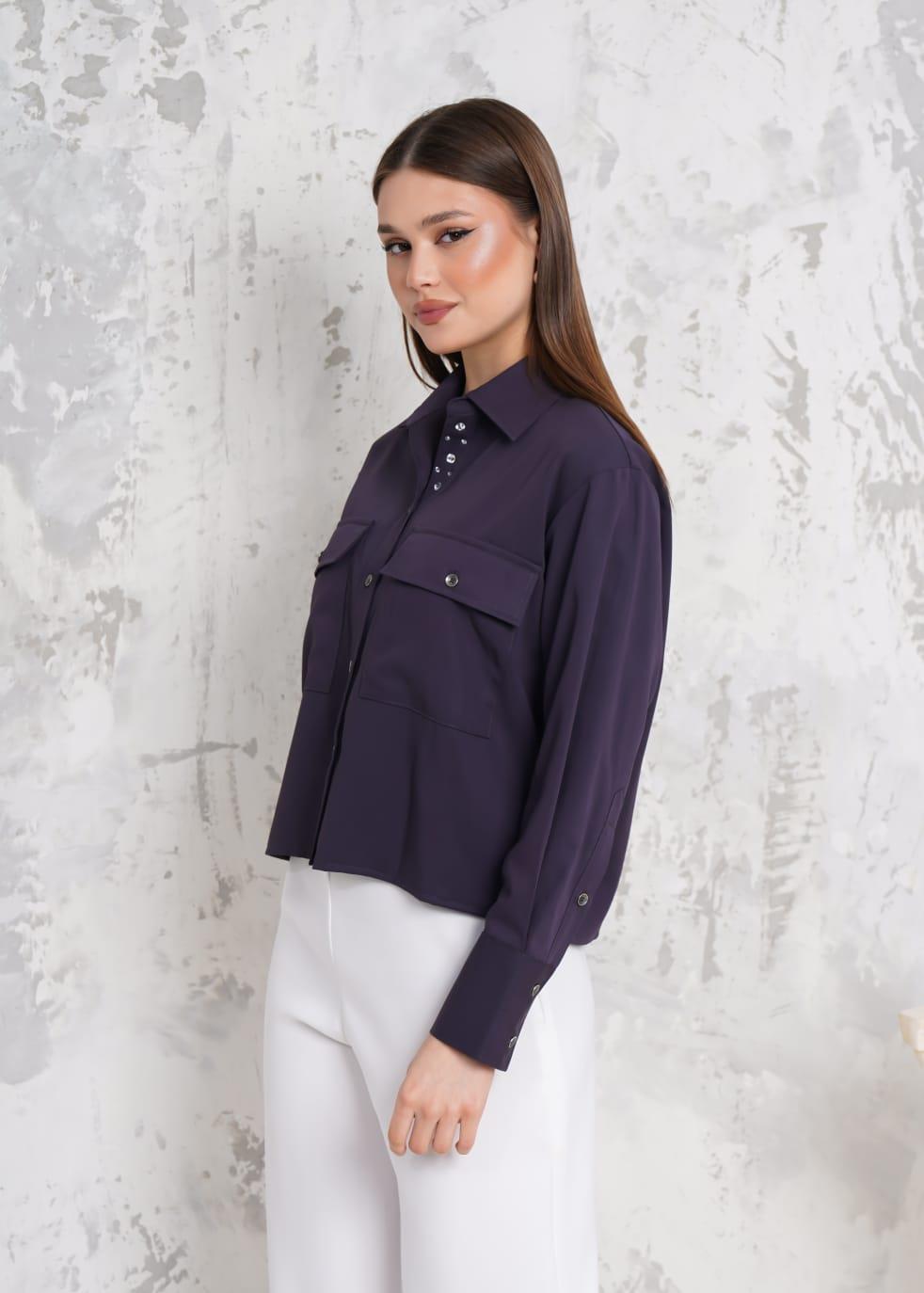 RİGALA ANTRASİT KISA ÇİFT CEP KAPAKLI METAL DÜĞMELİ UZUN KOL OVERSIZE TENCEL GÖMLEK