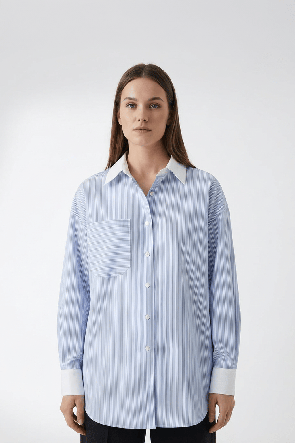 RİGALA ÇİZGİLİ AÇIK MAVİ OVERSIZE GÖMLEK