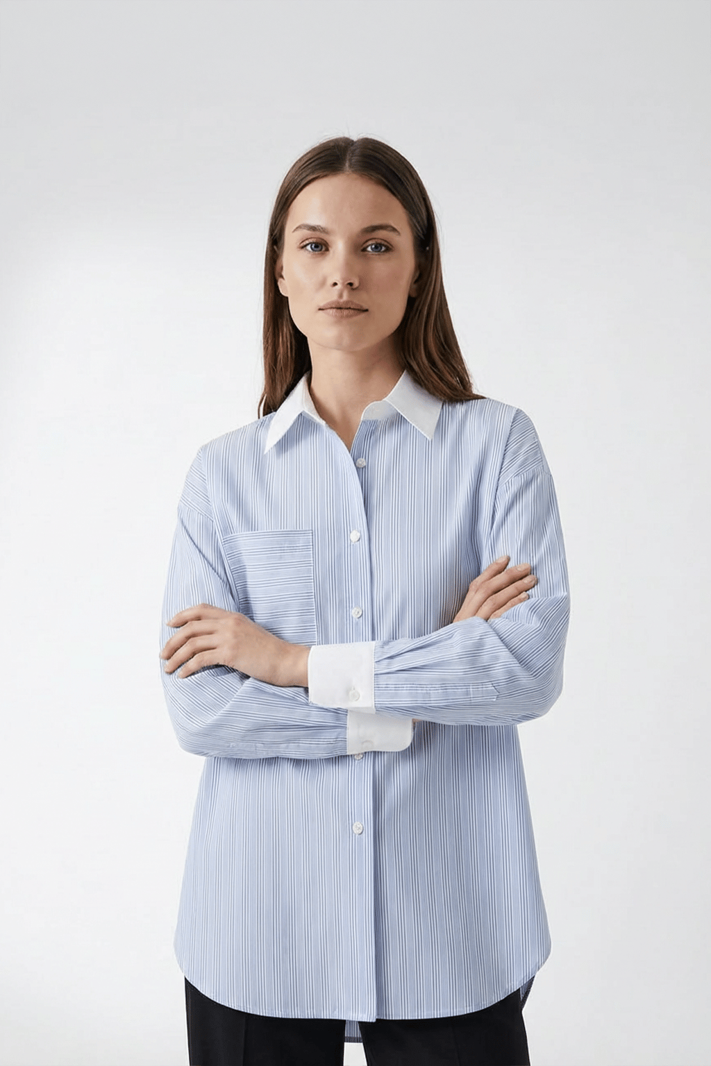 RİGALA ÇİZGİLİ AÇIK MAVİ OVERSIZE GÖMLEK