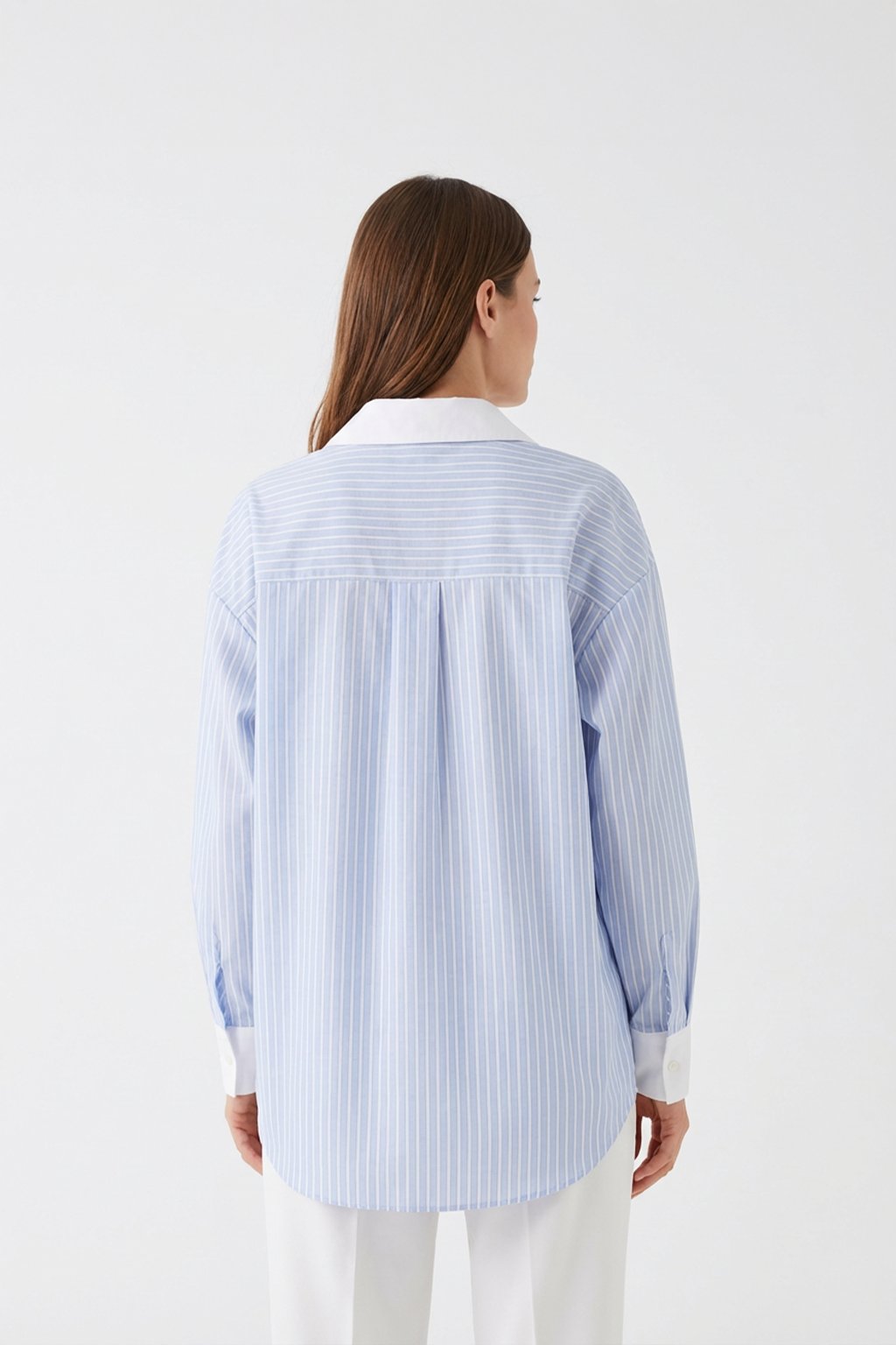 RİGALA ÇİZGİLİ MAVİ OVERSIZE GÖMLEK