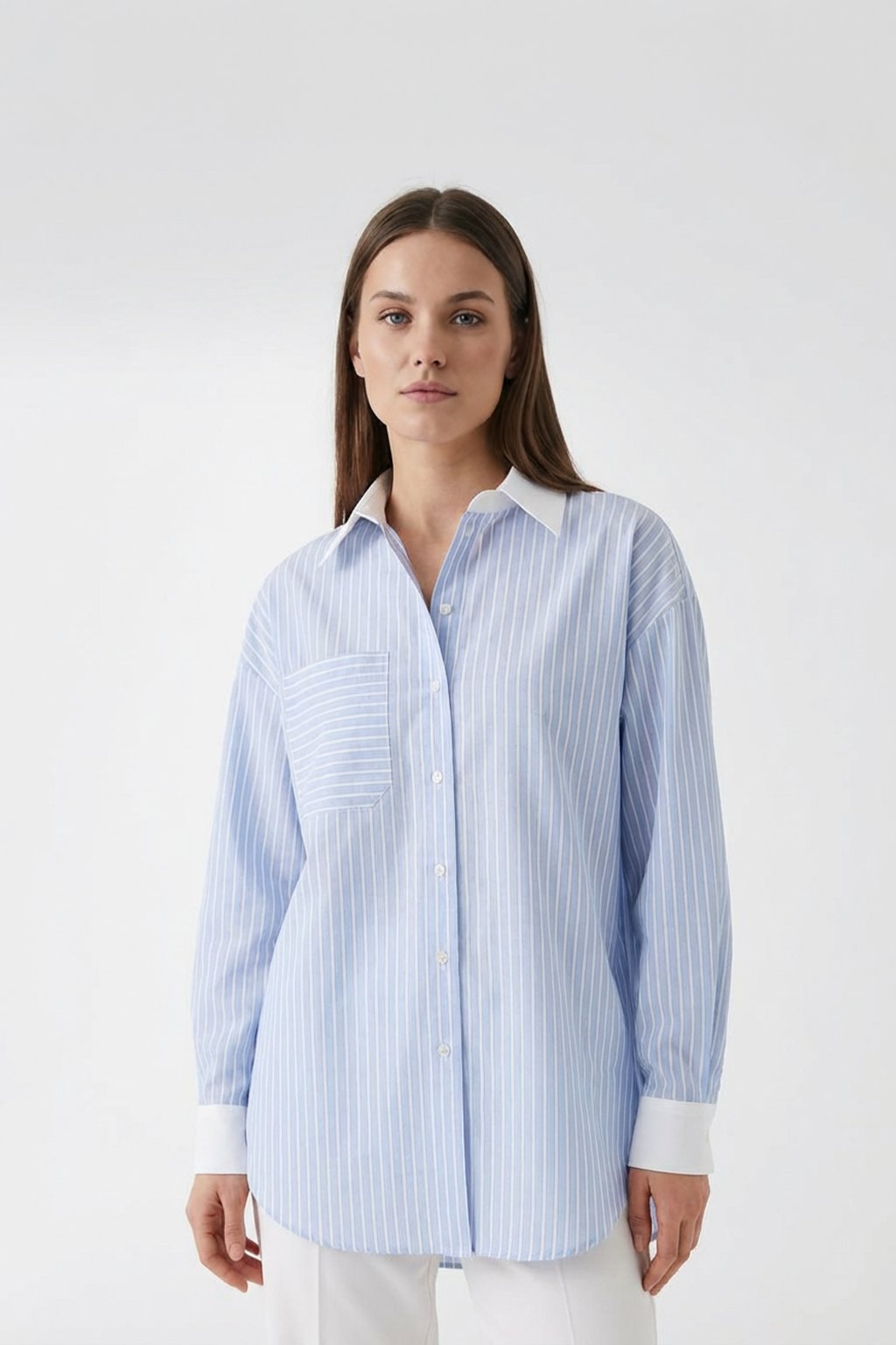 RİGALA ÇİZGİLİ MAVİ OVERSIZE GÖMLEK