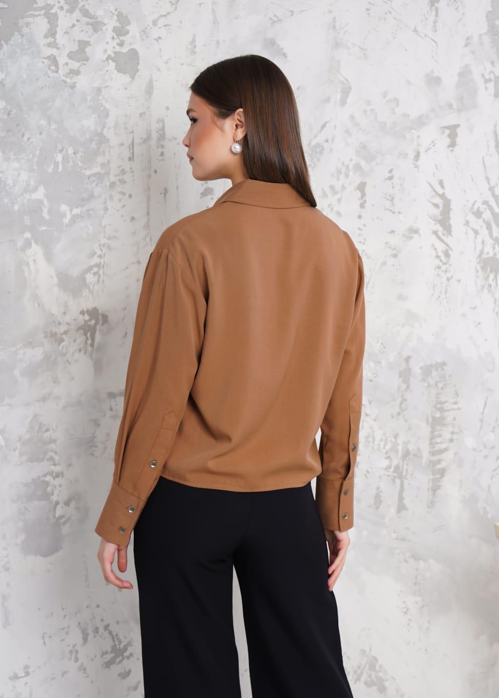 RİGALA DEVE TÜYÜ ÇİFT CEP KAPAKLI UZUN KOLLU KISA OVERSIZE TENCEL GÖMLEK