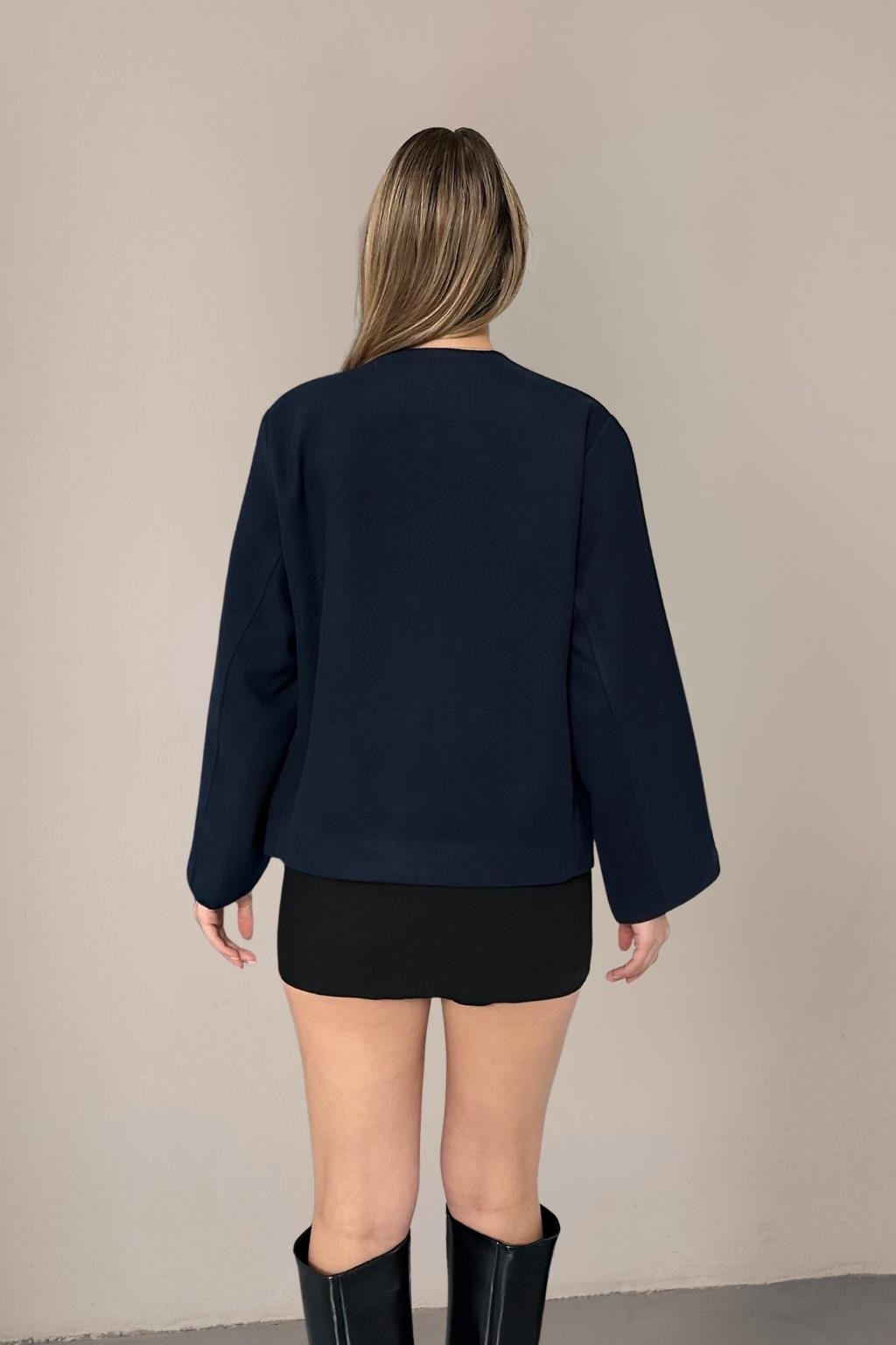 RİGALA LACİVERT OVERSIZE KISA KAŞE CEKET