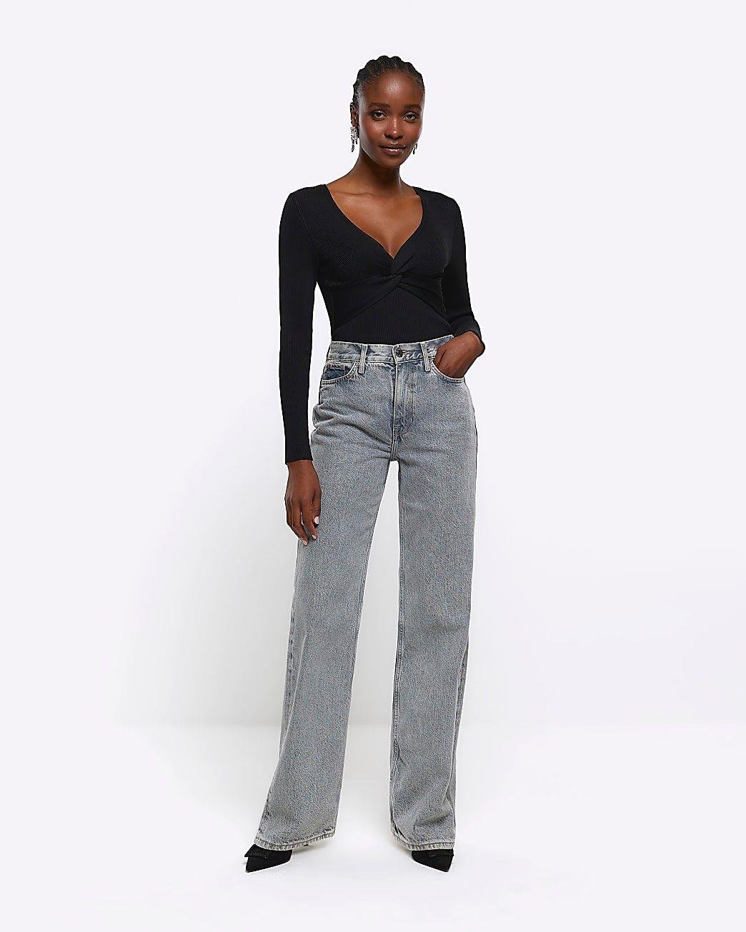 RIVER ISLAND LONDON ORJ SİYAH ÇELİK ÖRGÜ ÖNÜ DÜĞÜMLÜ SİYAH BLUZ