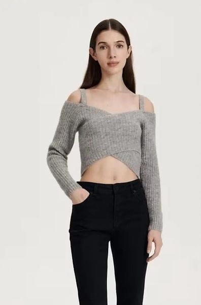 RSVD ORJ OMUZLARI AÇIK ÖRME CROP SWEATER
