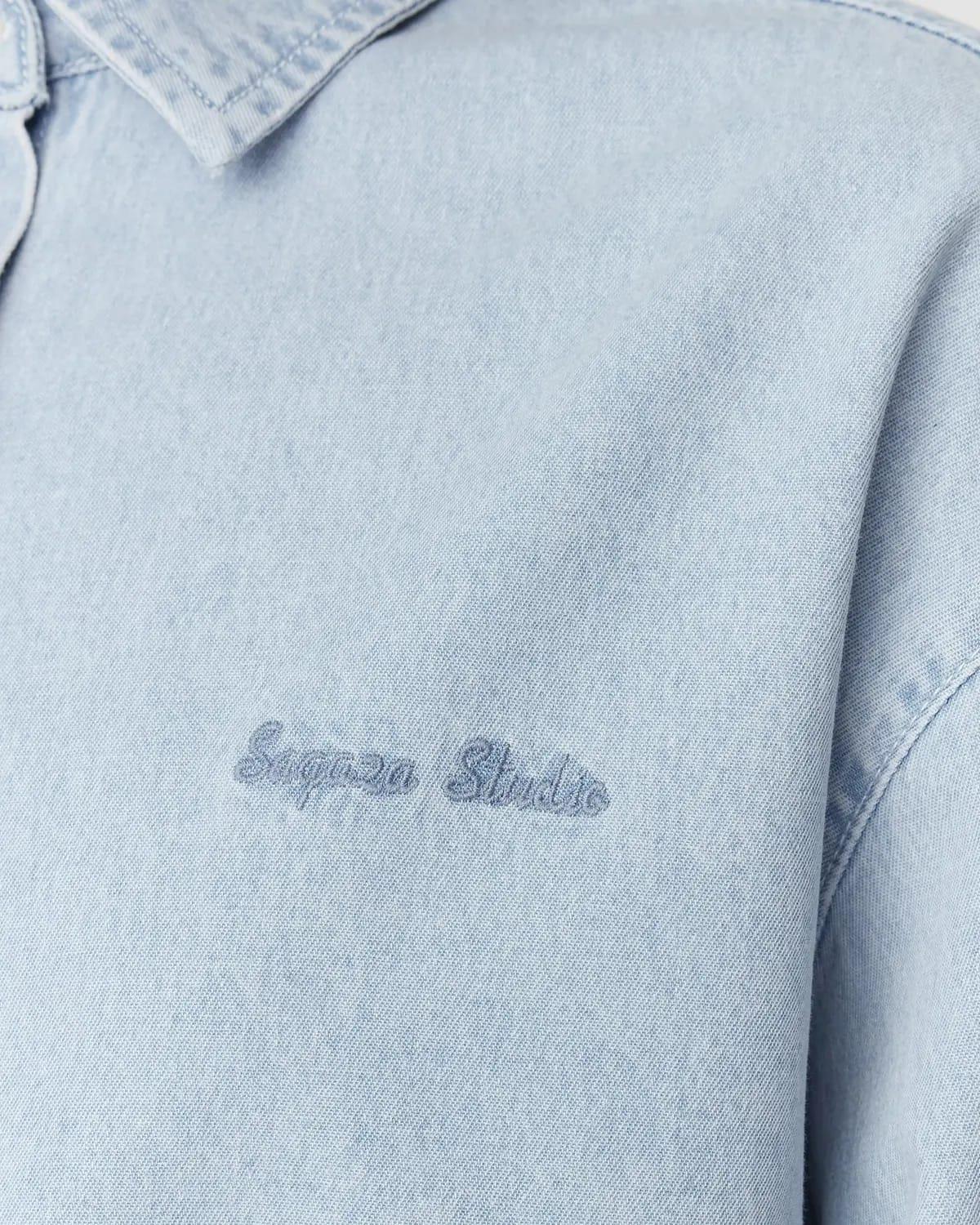 SAGAZA ORJ MAVİ DENİM OVERSİZE CROP GÖMLEK