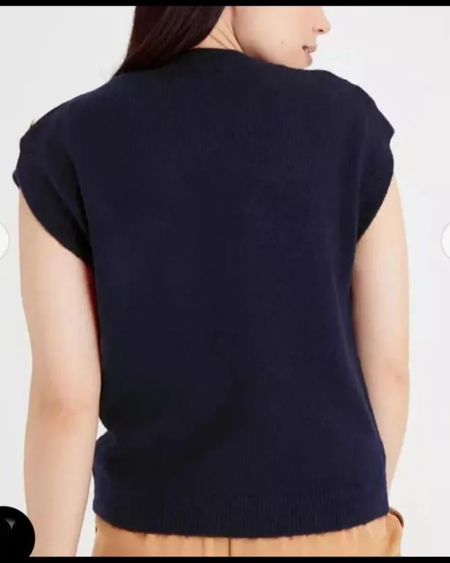 TU ORJ LACİVERT KOLSUZ SIFIR YAKA OMUZ GOLD DÜĞMELİ SWEATER