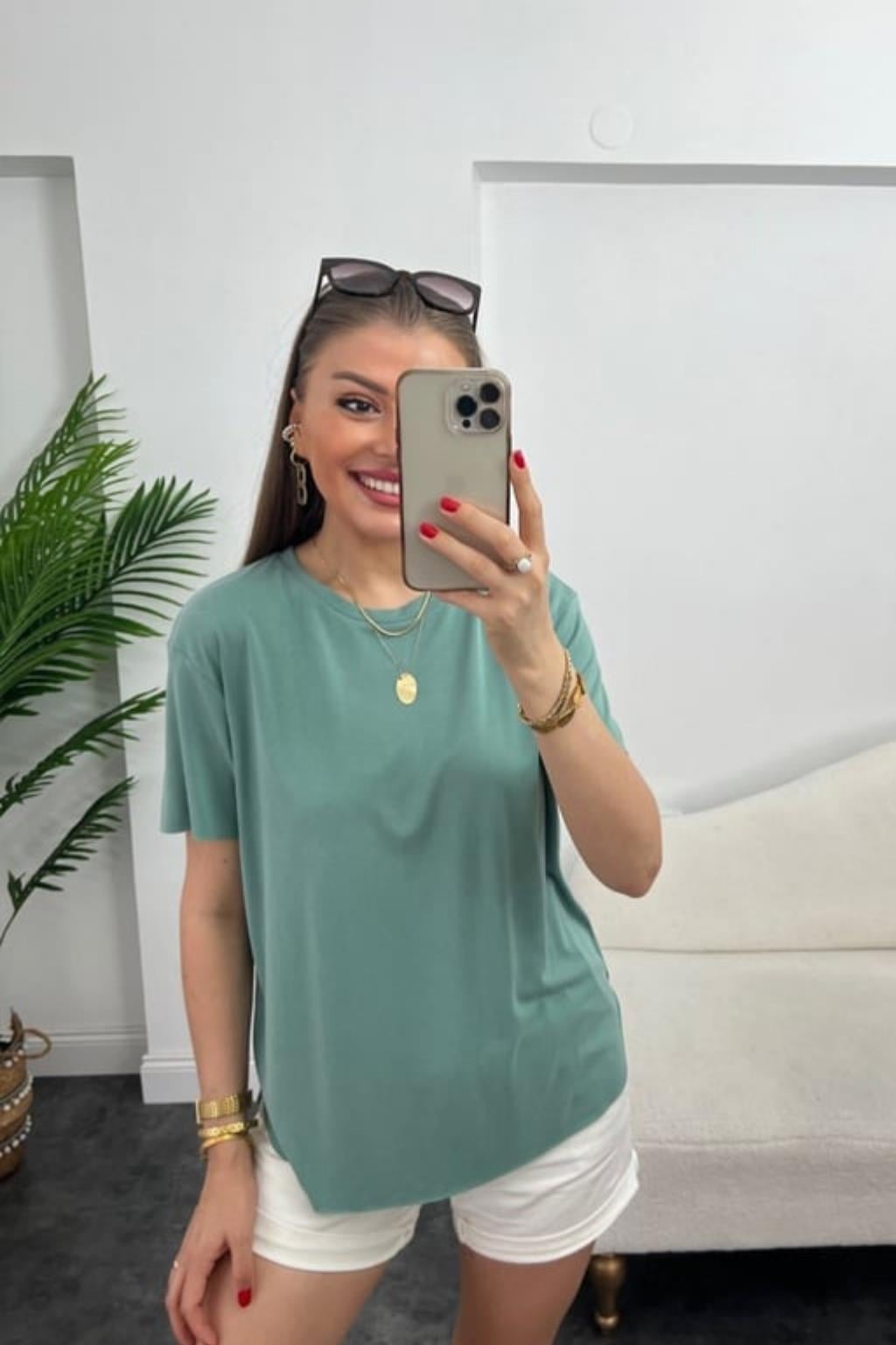 TURKUAZ BİSİKLET ve V YAKA MODAL T-SHIRT