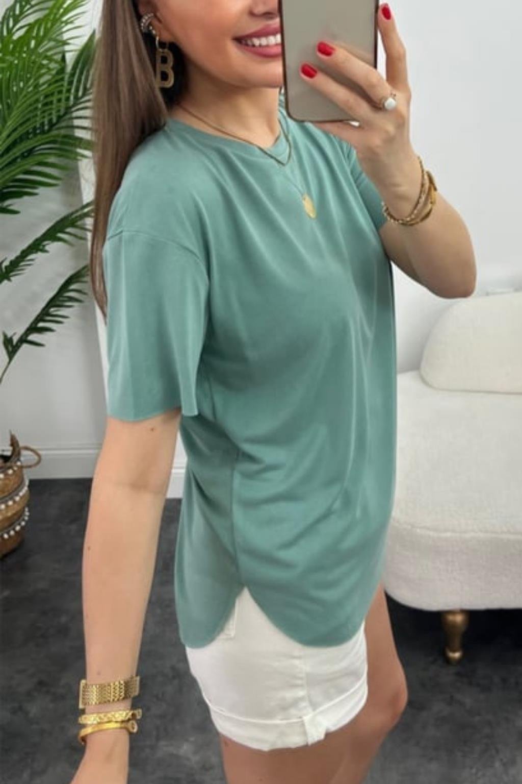 TURKUAZ BİSİKLET ve V YAKA MODAL T-SHIRT