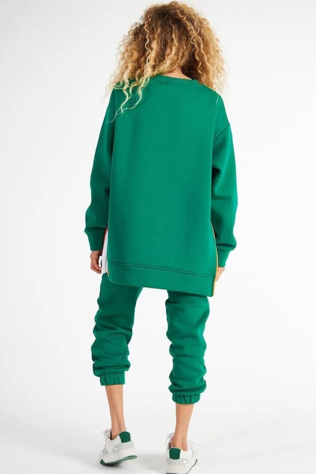 YEŞİL DÜŞÜK UZUN KOL OVERSİZE SWEATSHIRT