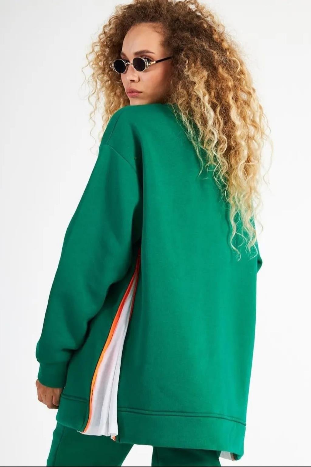 YEŞİL DÜŞÜK UZUN KOL OVERSİZE SWEATSHIRT
