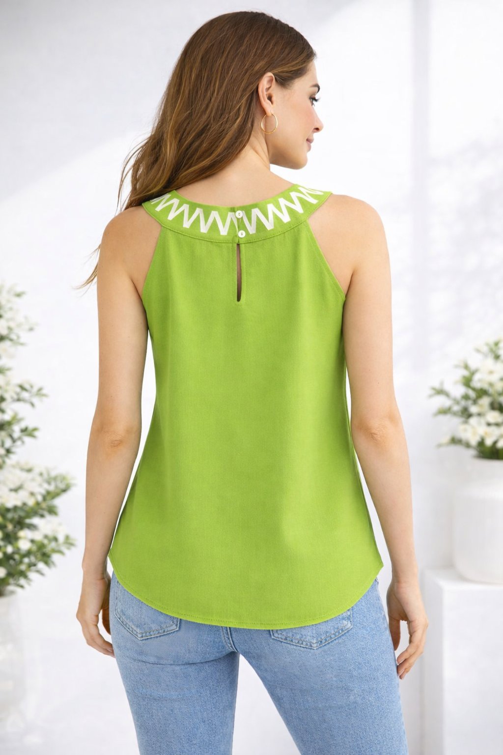 YEŞİL HALTER YAKA FLOŞ VİSCON BLUZ
