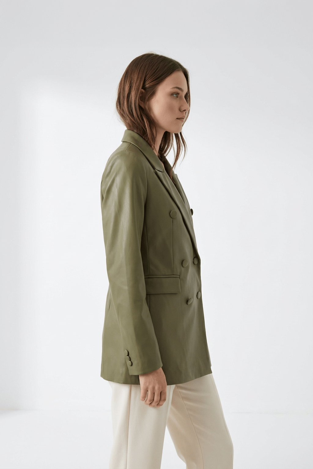 YEŞİL SUNİ DERİ BLAZER CEKET