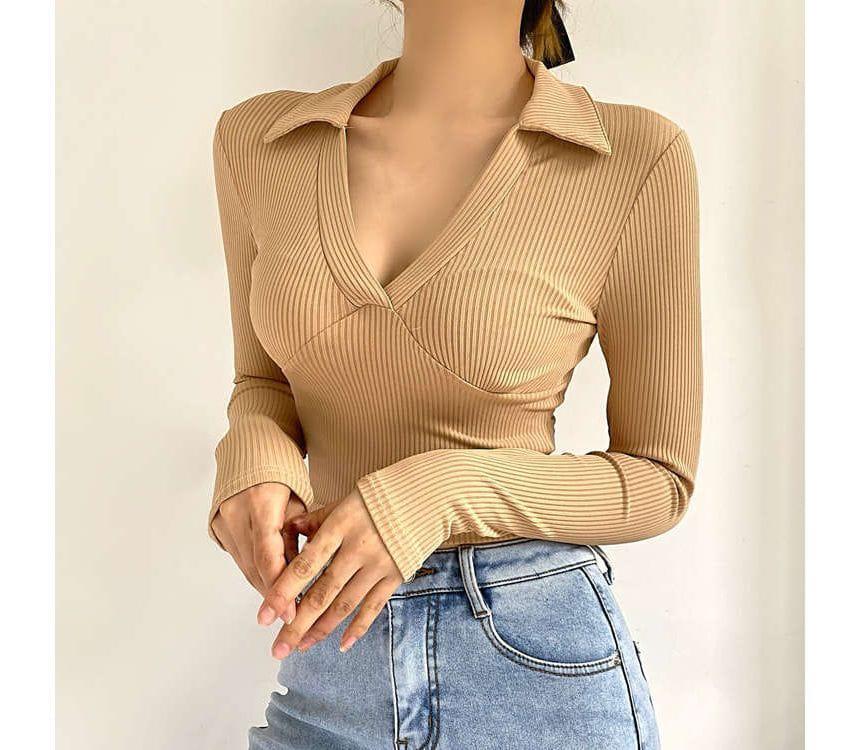 ZR ORJ KAHVE V YAKALI CROP BODY BLUZ