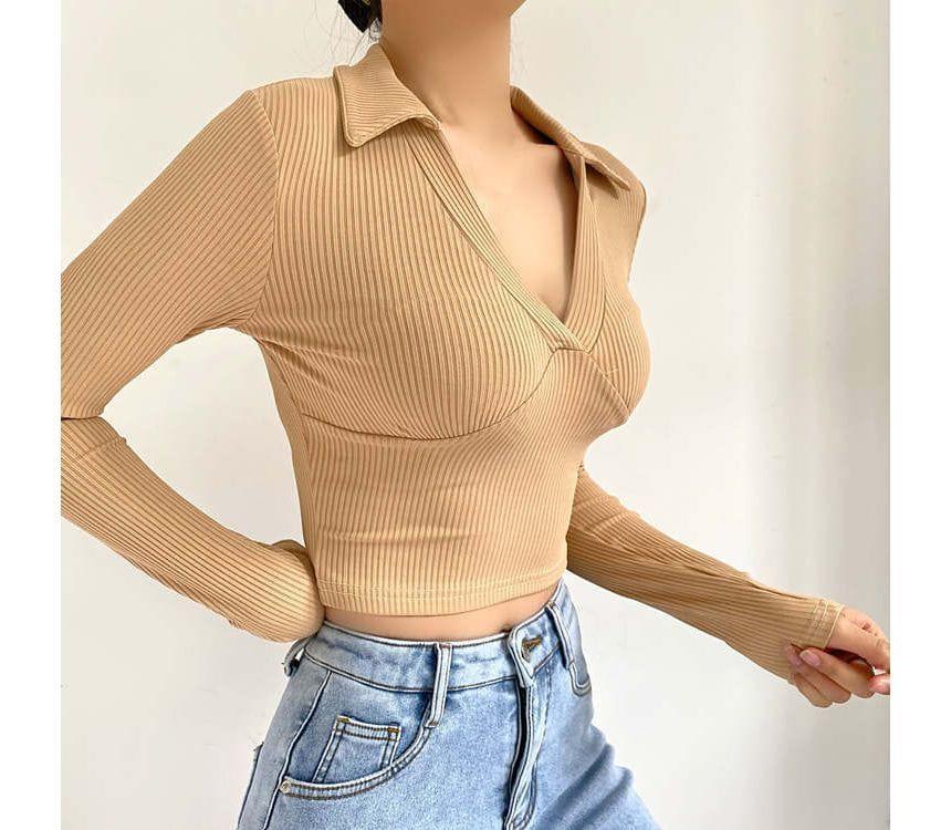 ZR ORJ KAHVE V YAKALI CROP BODY BLUZ
