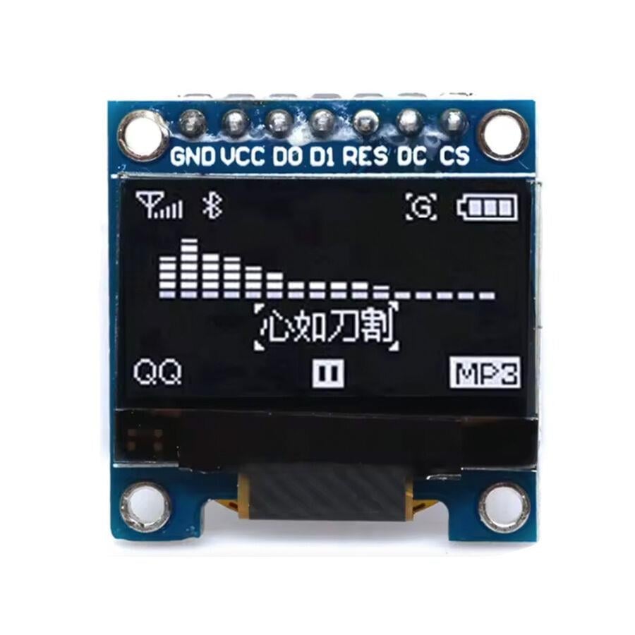 0.96 inç 128x64 OLED Ekran, SSD1306, SPI Seri Haberleşme, 7 Pin, Beyaz
