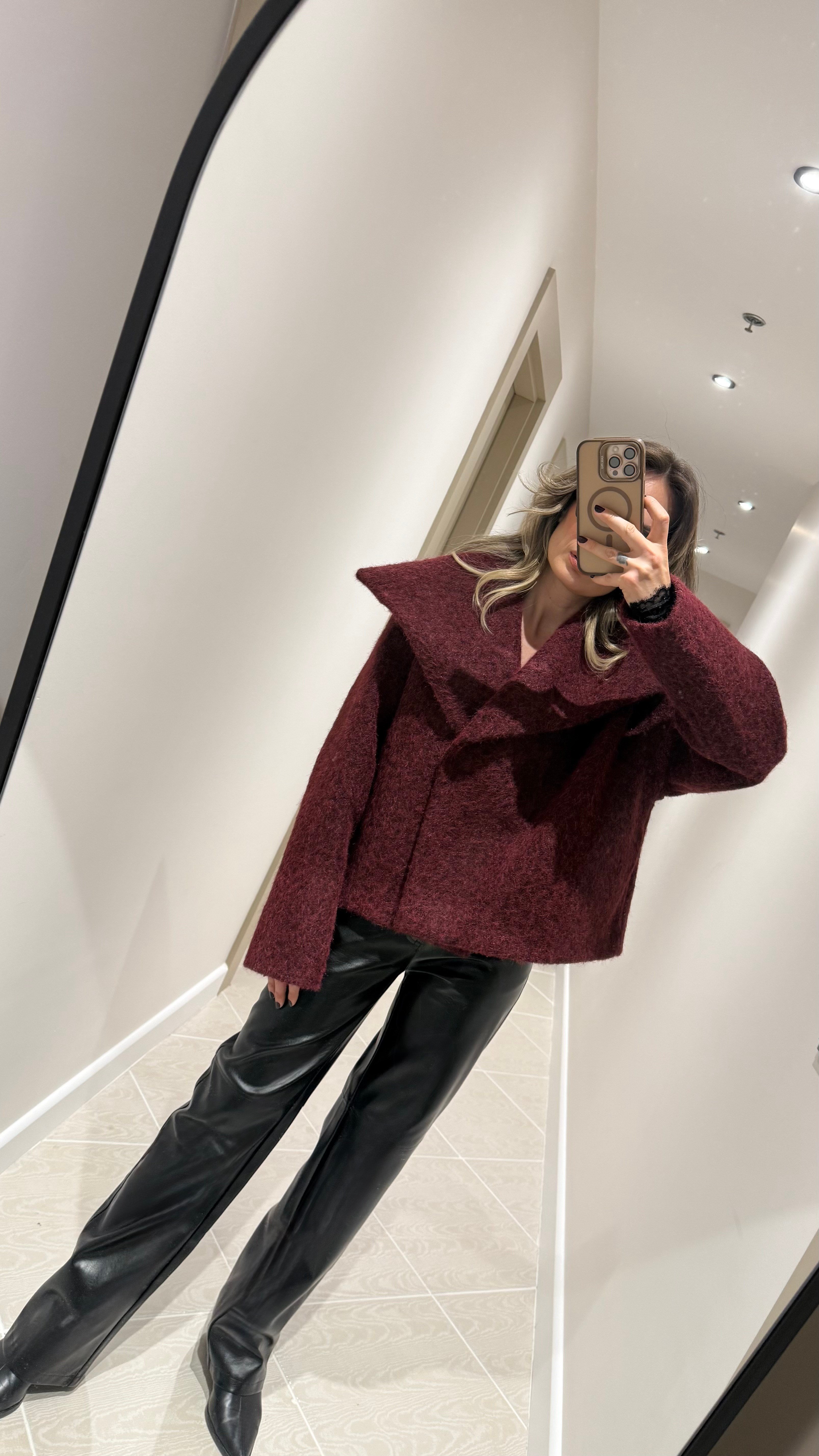 BORDO ÇİFT CEPLİ KIRÇILLI CEKET