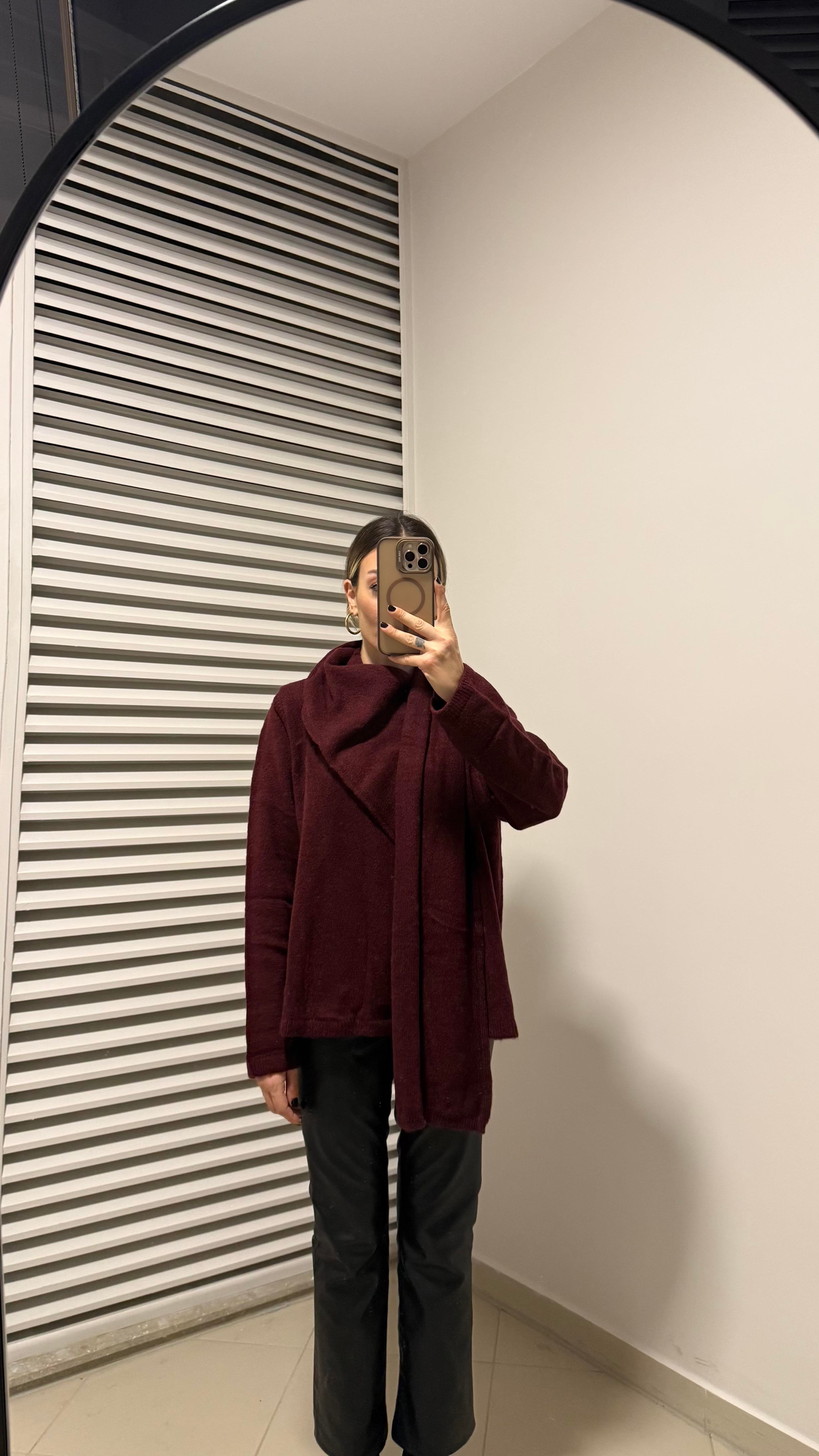 BORDO KENDİNDEN ŞALLI KAZAK