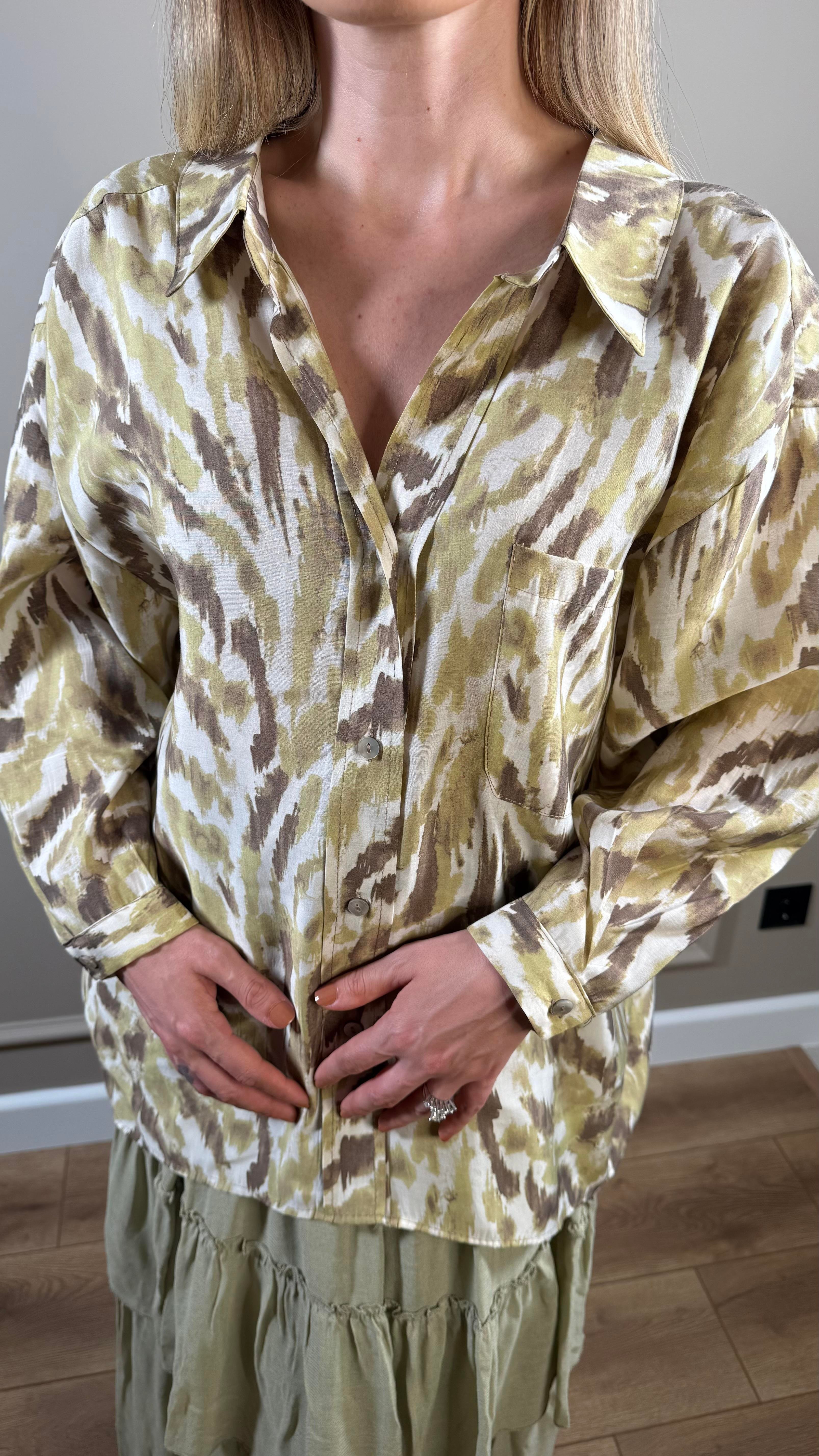 HAKİ DESENLİ OVERSIZE GÖMLEK