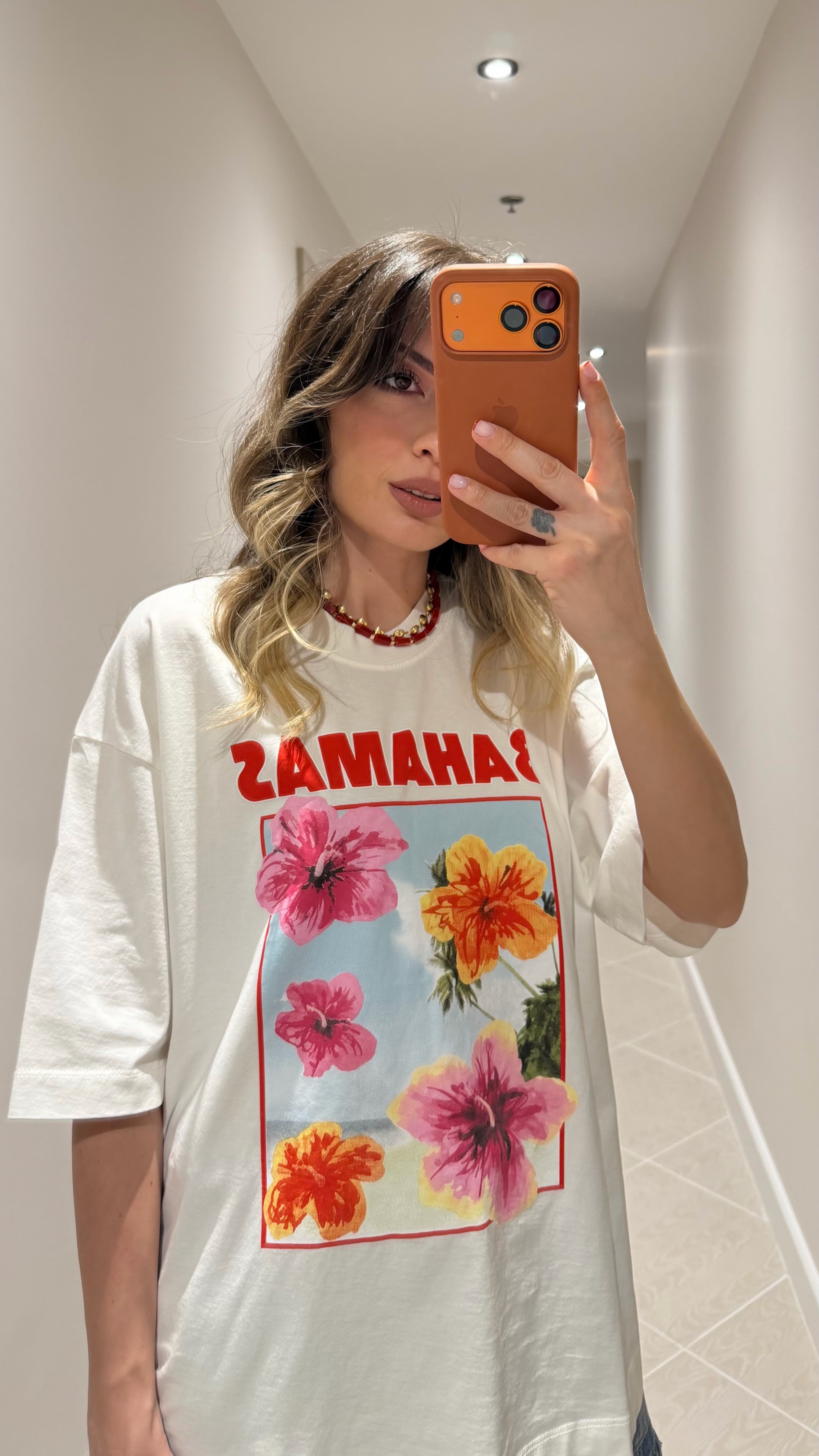 KREM BAHAMAS BASKILI TİŞÖRT