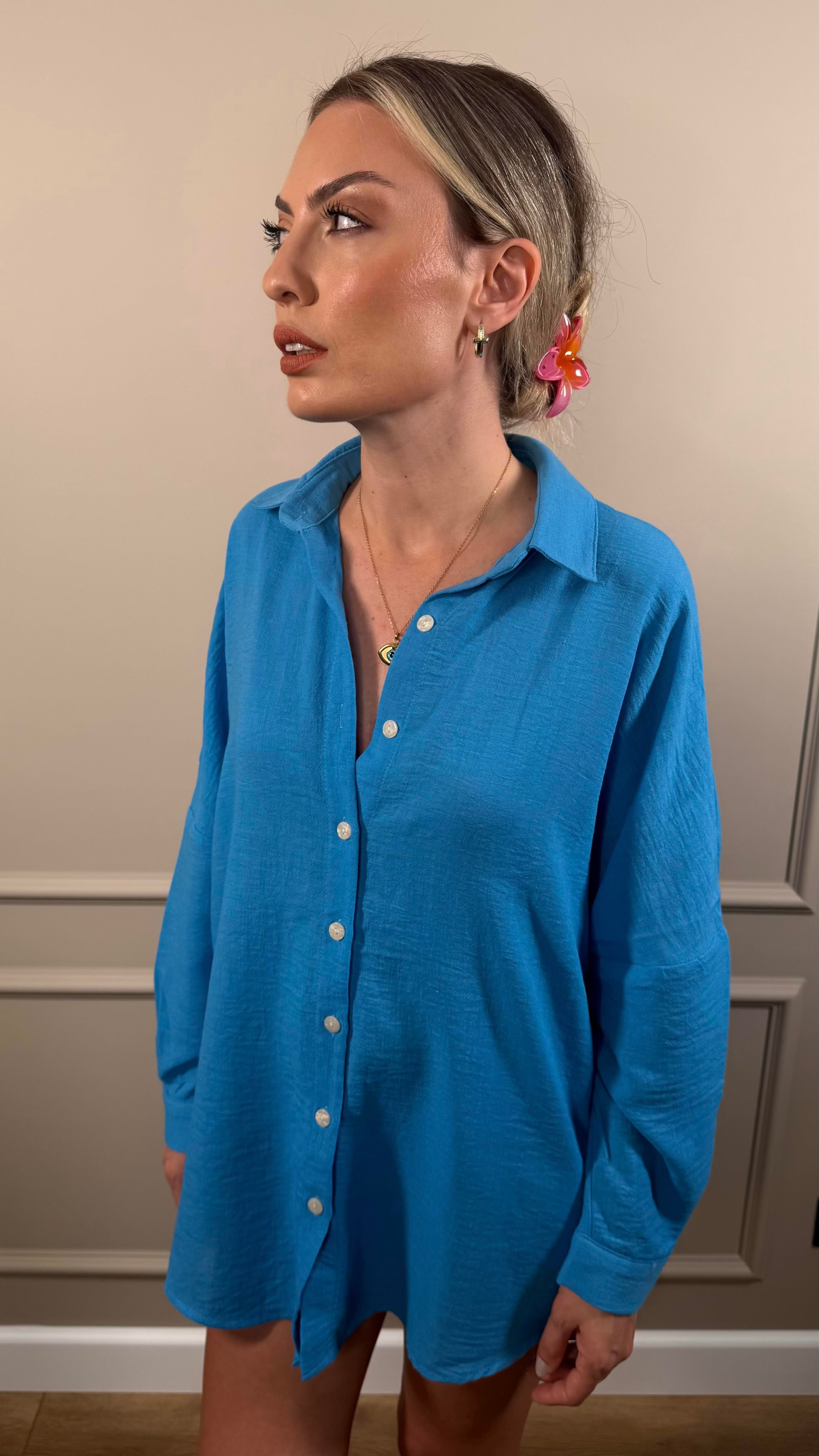 TURKUAZ OVERSIZE GÖMLEK