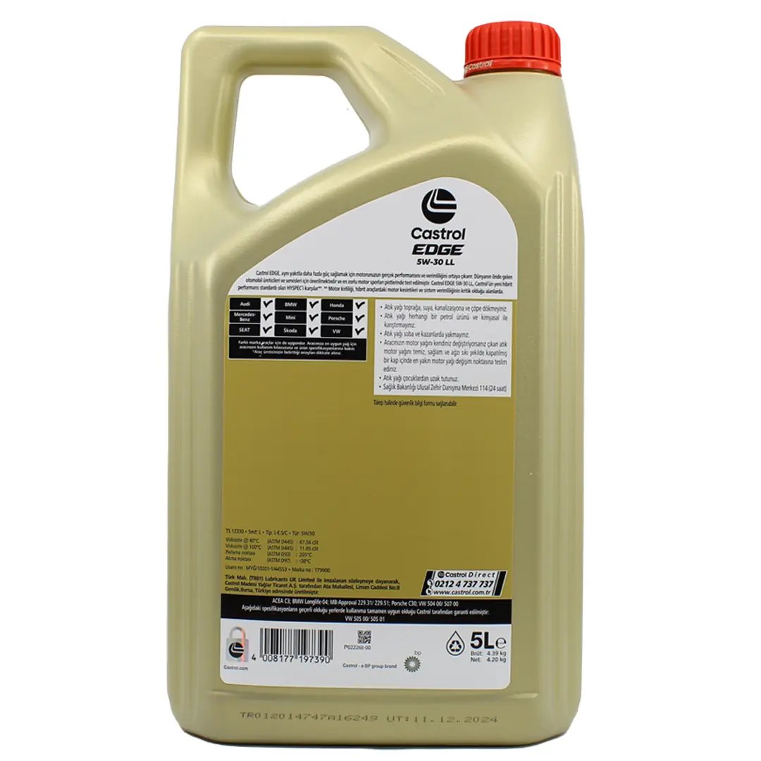 Castrol Edge 5W30 LL 5 Lt Tam Sentetik Partiküllü Motor Yağı