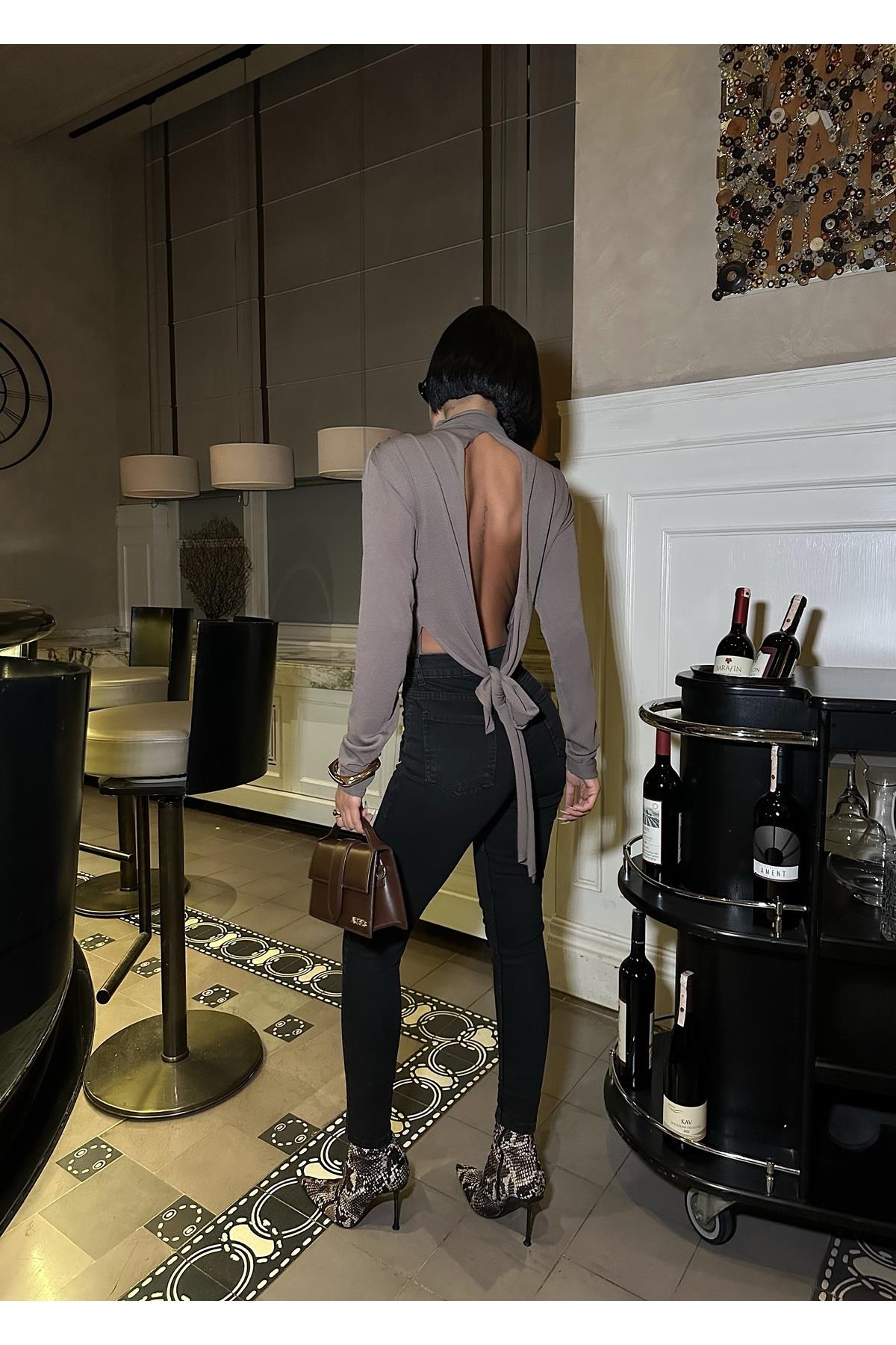 Kadın Siyah Yüksek Bel Likralı Fleto Cep Detay Skinny Dar Paça Jean