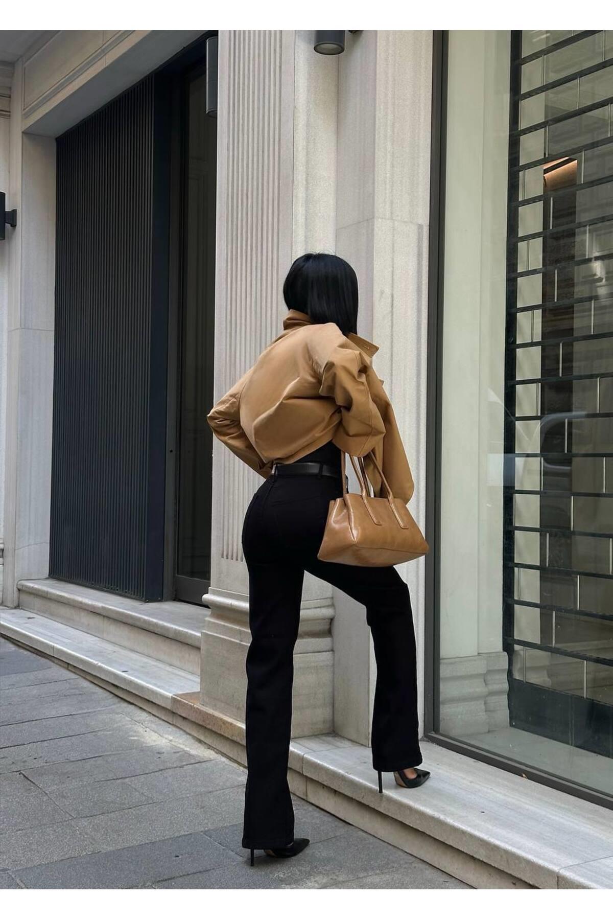 Kadın Yüksek Bel Siyah Regular Palazzo Jean Pantolon
