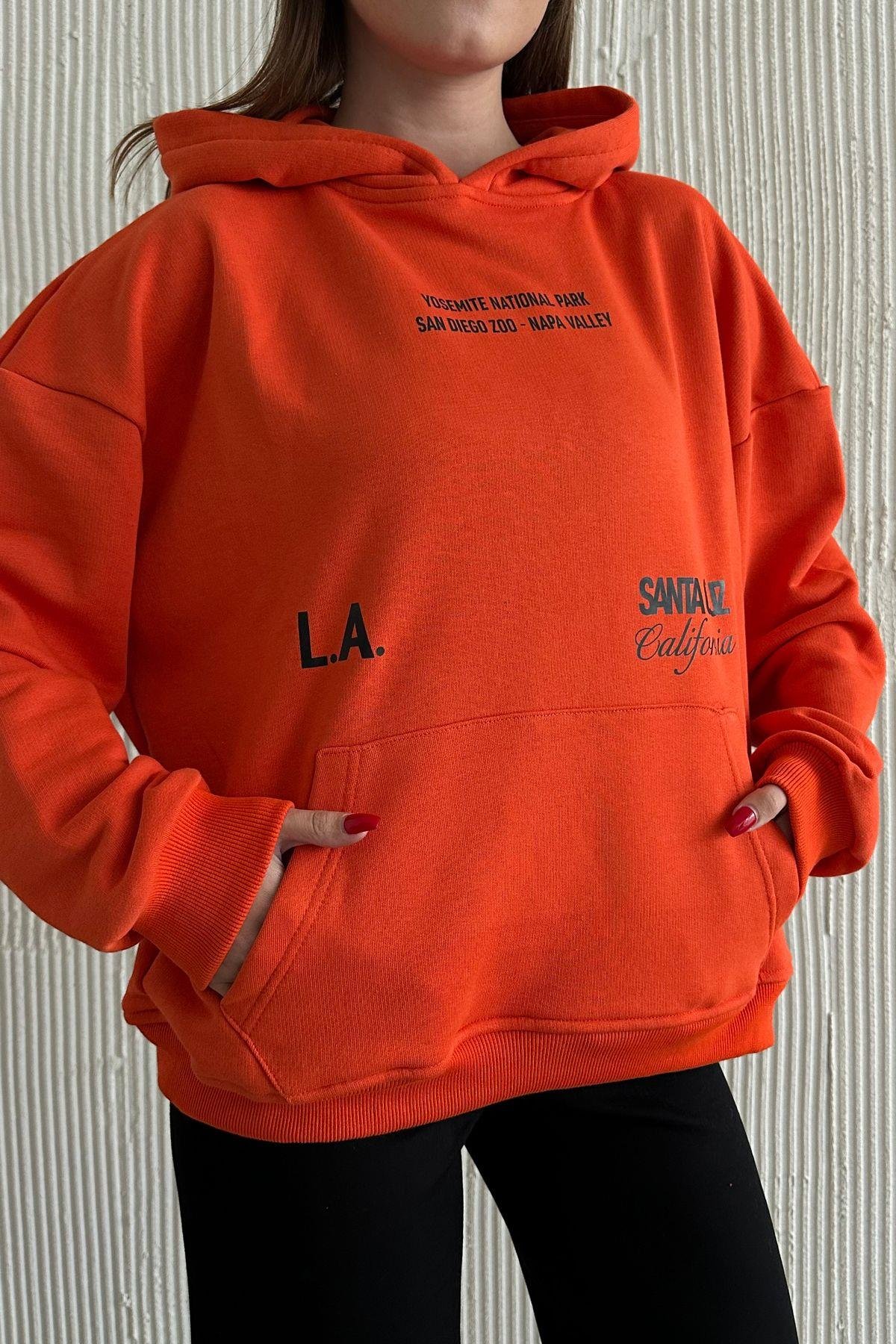 Oversize Kapüşonlu Baskılı Siyah Sweatshirt