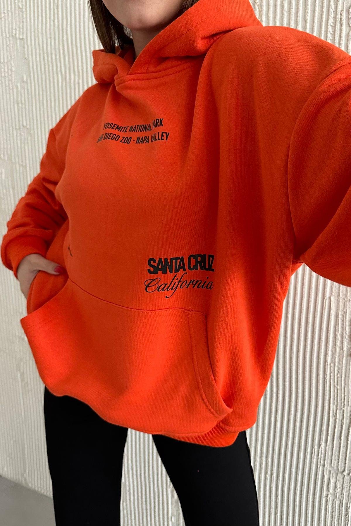 Oversize Kapüşonlu Baskılı Siyah Sweatshirt