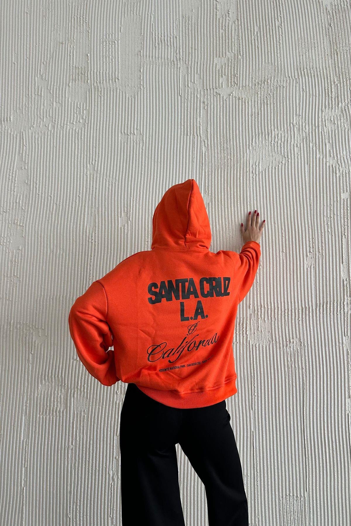 Oversize Kapüşonlu Baskılı Siyah Sweatshirt