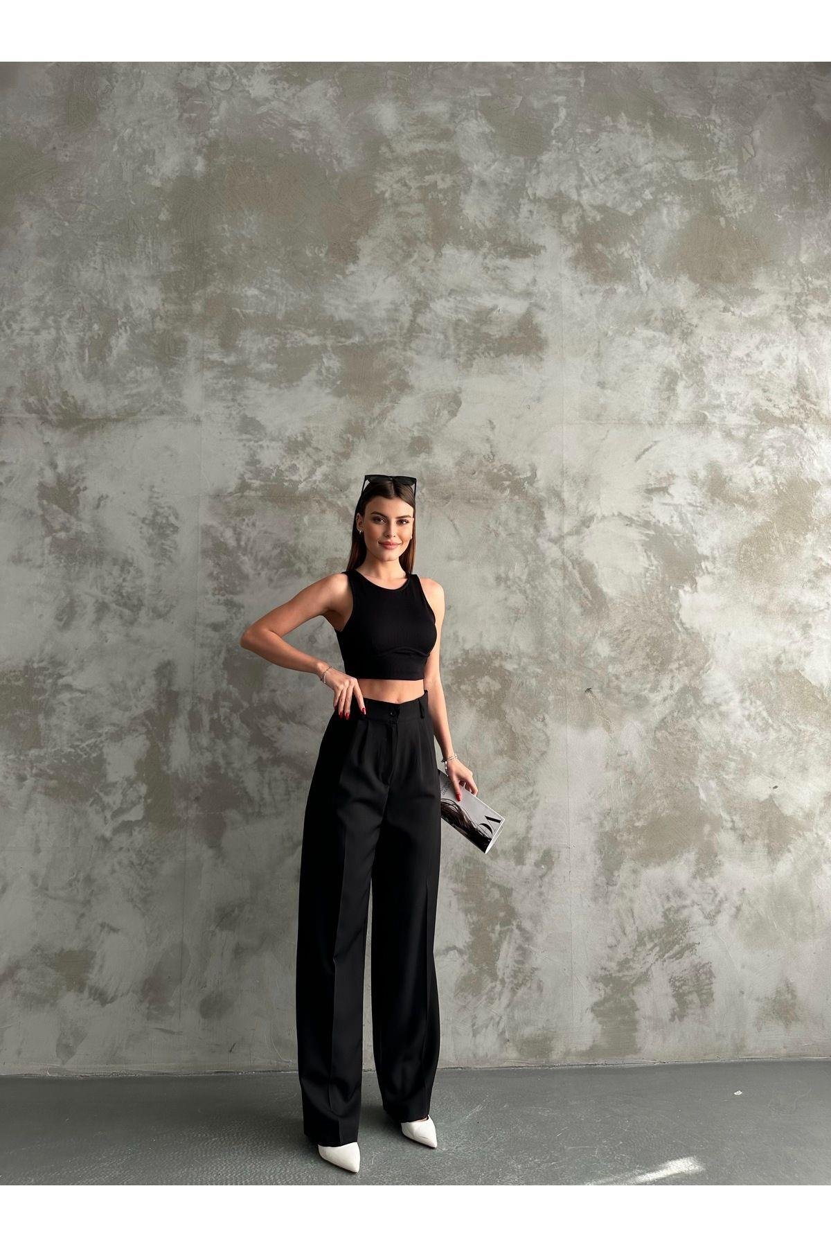 Siyah Palazzo Pantolon Oversize  Kesim