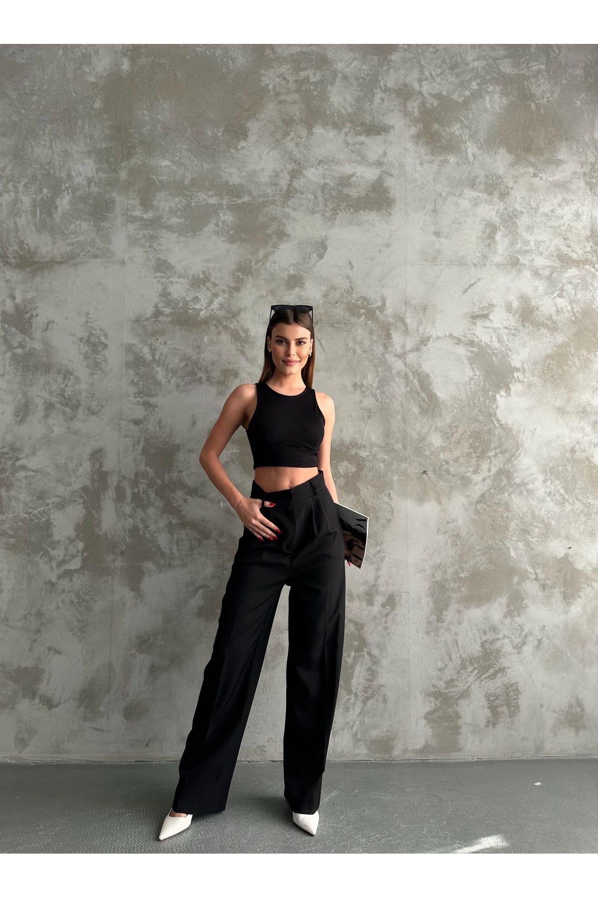 Siyah Palazzo Pantolon Oversize  Kesim