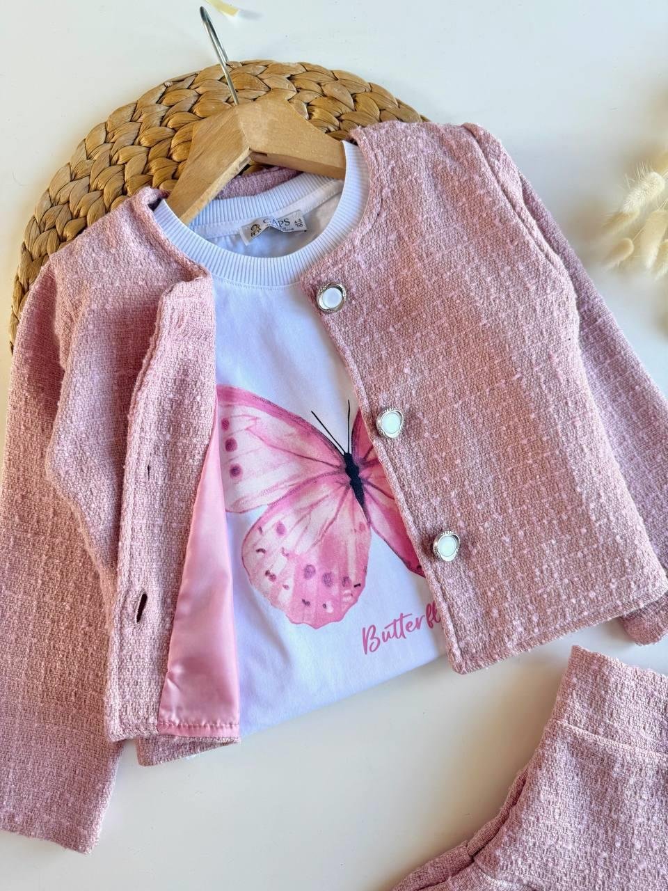  Ceketli Etekli 3'lü Tüvit Takım - Pembe
