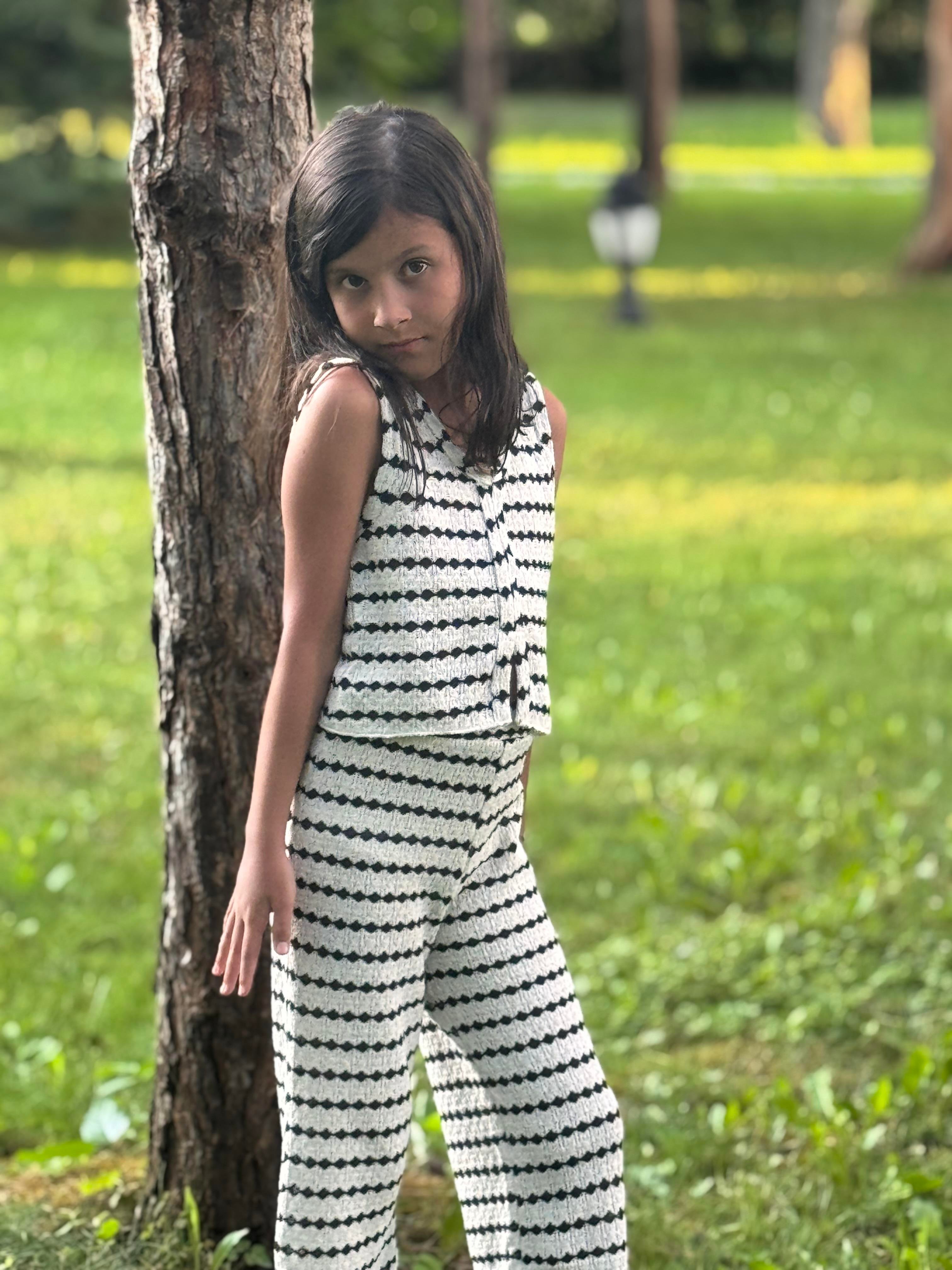 Ajur Model Triko İkili Takım - Çizgili