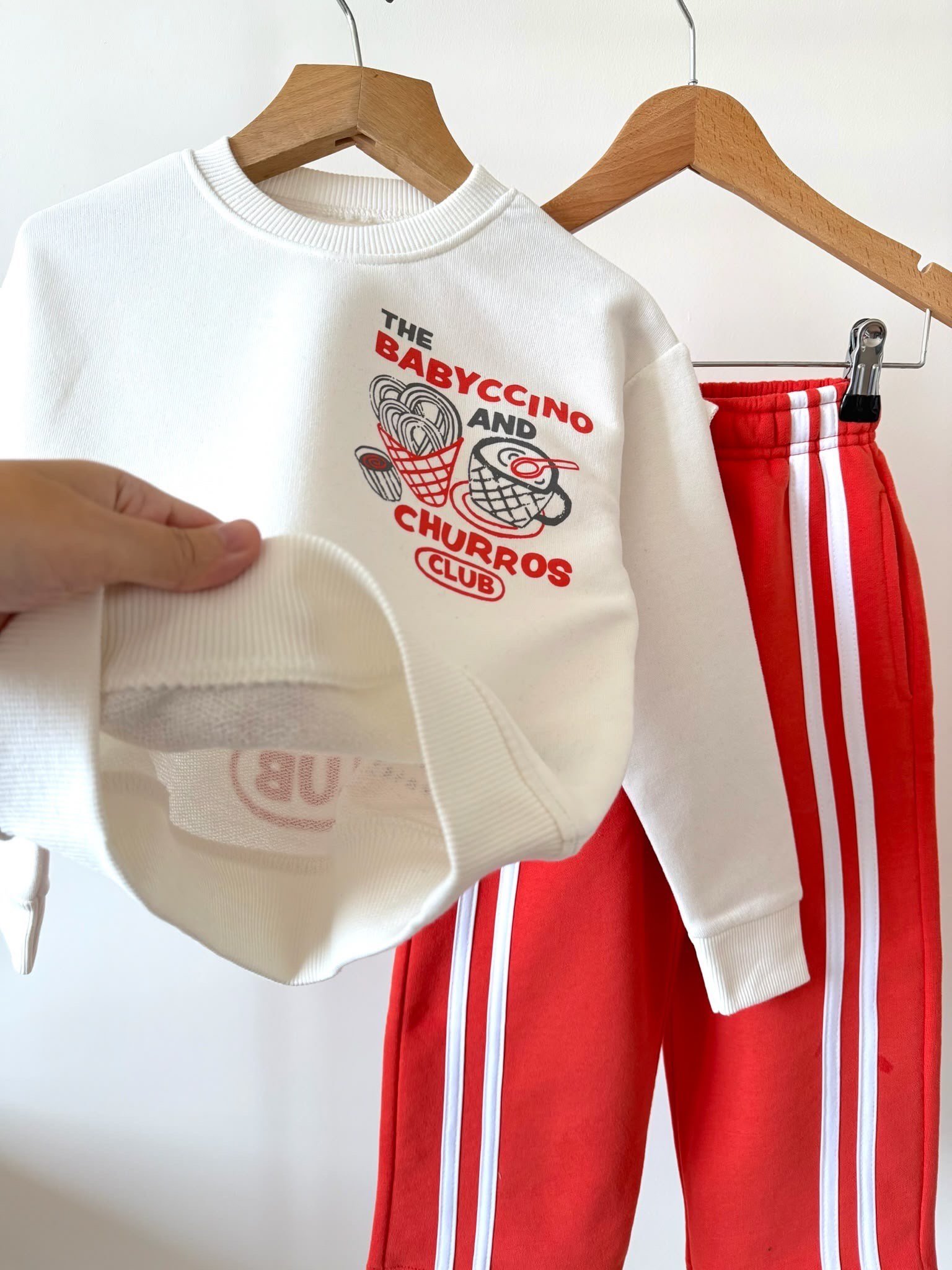 Babyccino Çizgili Unisex Eşofman Takım - Kırmızı Beyaz