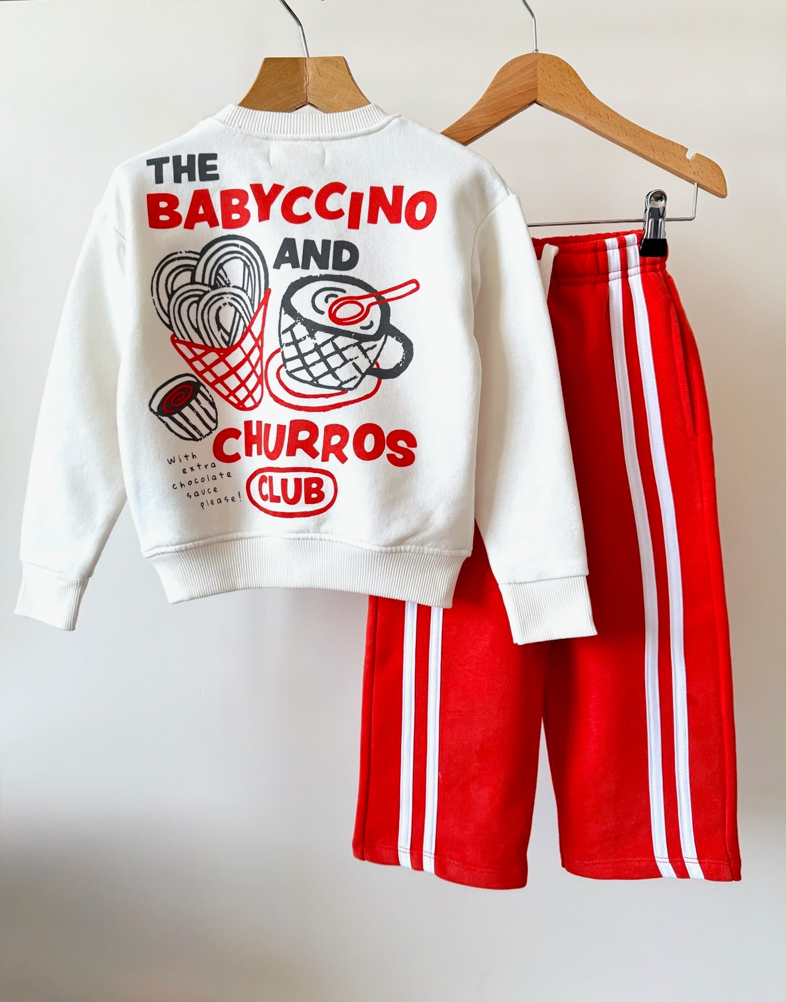 Babyccino Çizgili Unisex Eşofman Takım - Kırmızı Beyaz