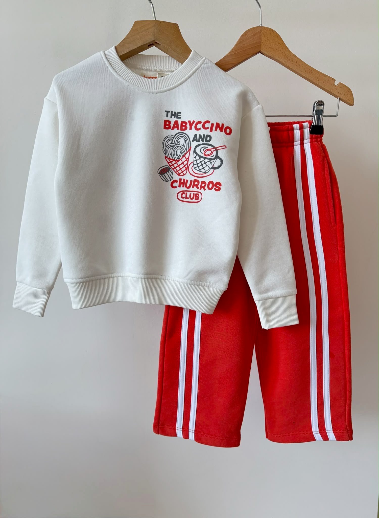 Babyccino Çizgili Unisex Eşofman Takım - Kırmızı Beyaz