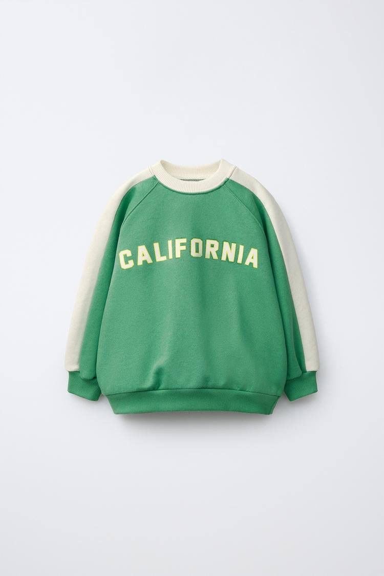 California Baskılı Unisex Sweatshirt - Yeşil Krem