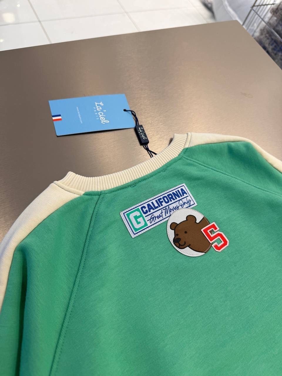 California Baskılı Unisex Sweatshirt - Yeşil Krem