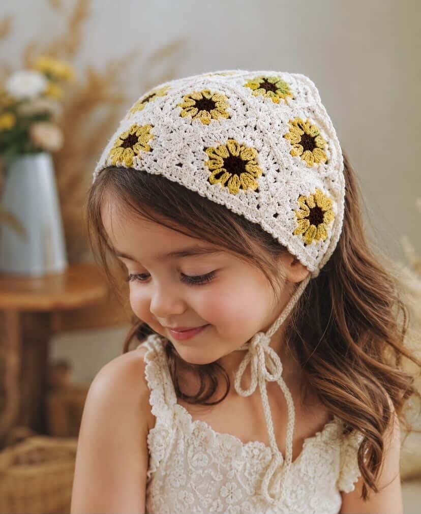 Çiçekli Örgü Bandana - Renkli