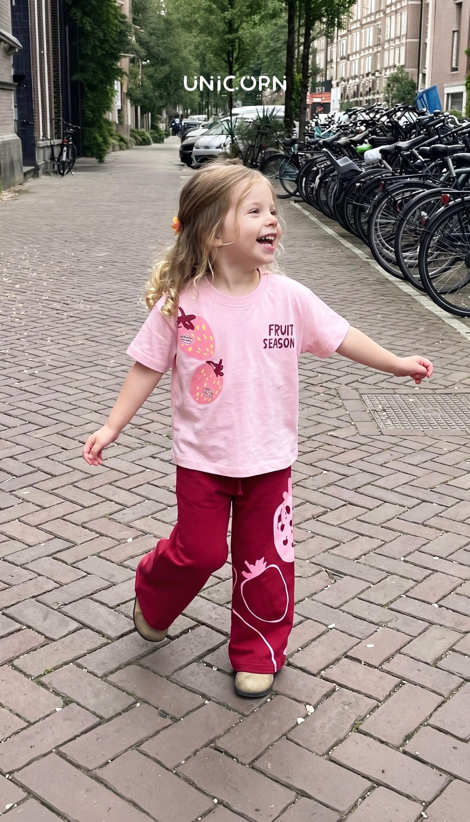 Çilek Baskılı Kız Çocuk İkili Takım - Bordo Pembe