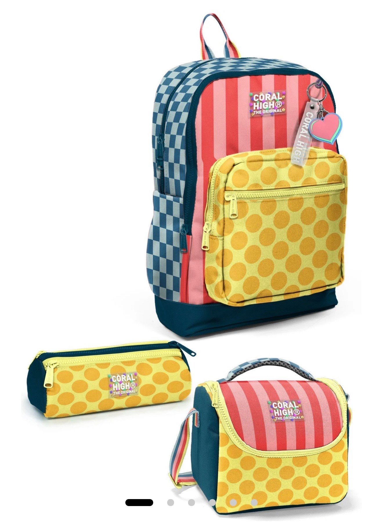Coral High Kids Çok Renkli Dama Çizgi Puantiye Desenli 3'lü Okul Çanta Seti SET0133204