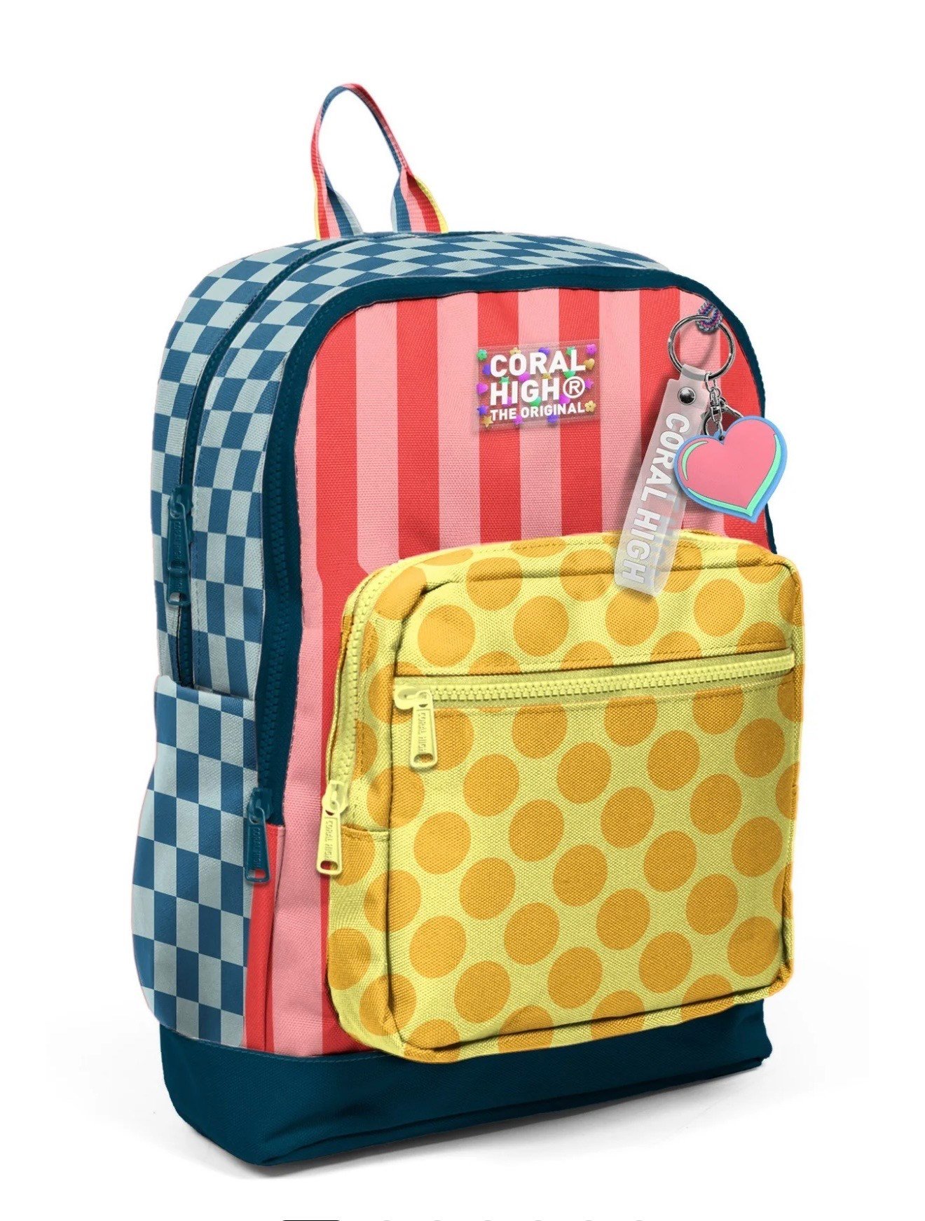 Coral High Kids Çok Renkli Dama Çizgi Puantiye Desenli 3'lü Okul Çanta Seti SET0133204