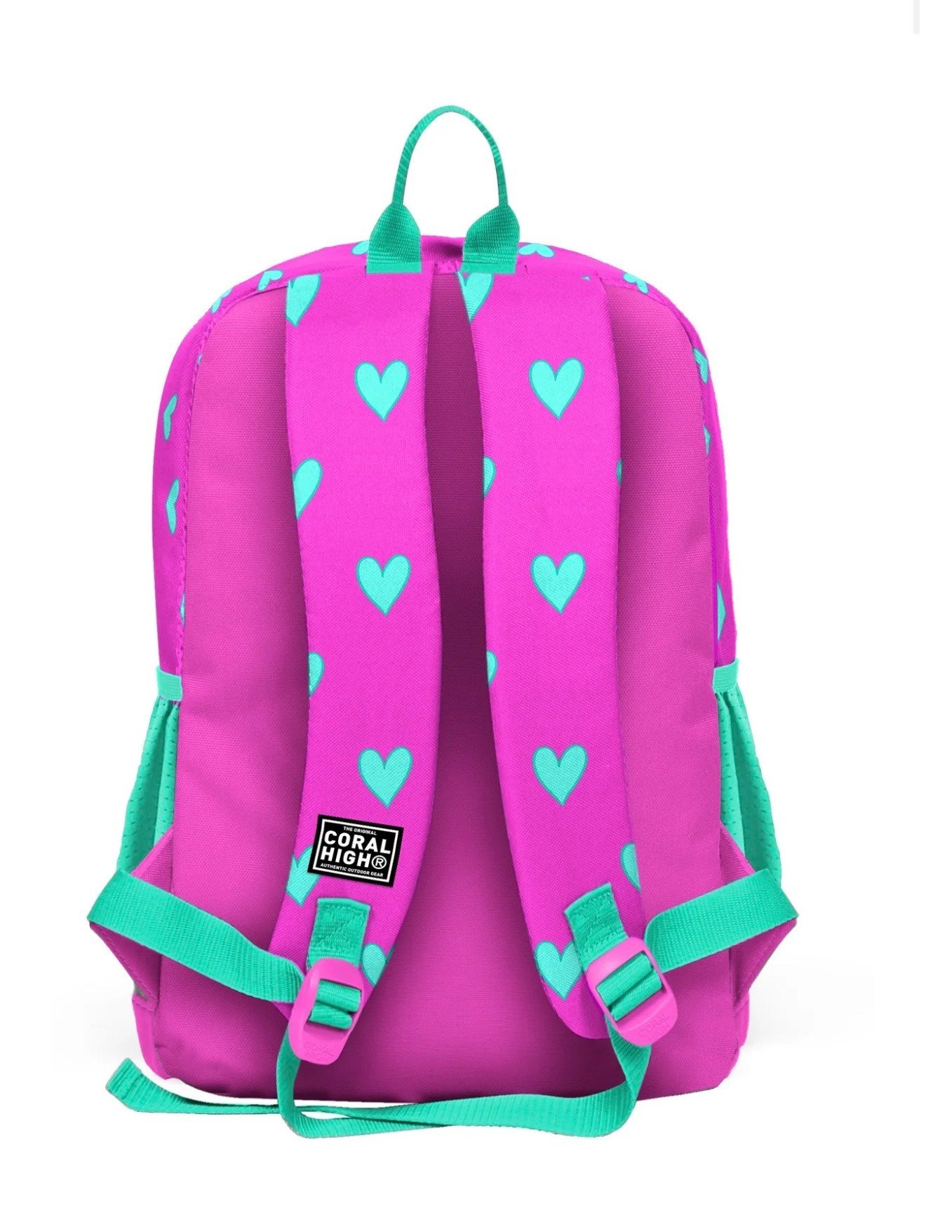 Coral High Kids Neon Pembe Su Yeşili Kalp Desenli 3'lü Okul Çanta Seti